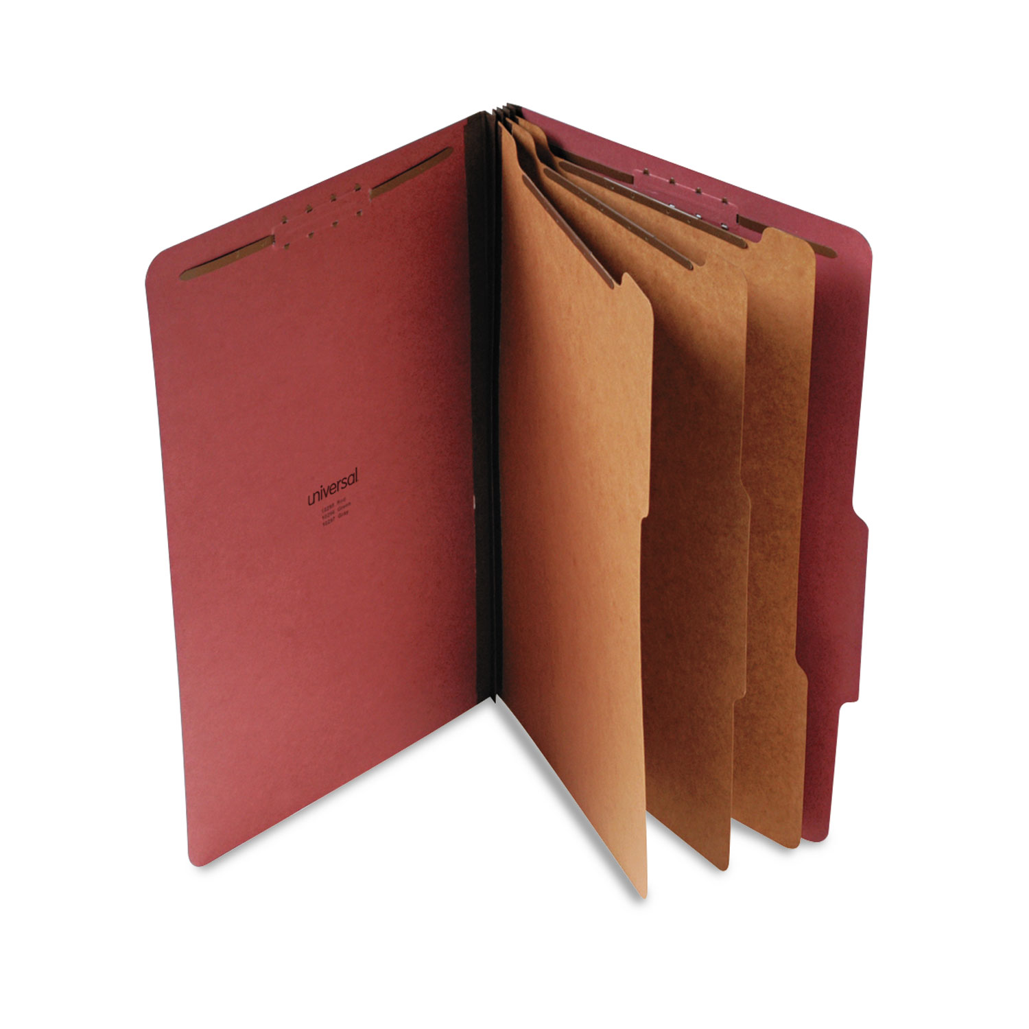  Universal UNV10295 Eight-Section Pressboard Classification Folders, 3 Dividers, Legal Size, Red, 10/Box (UNV10295) 