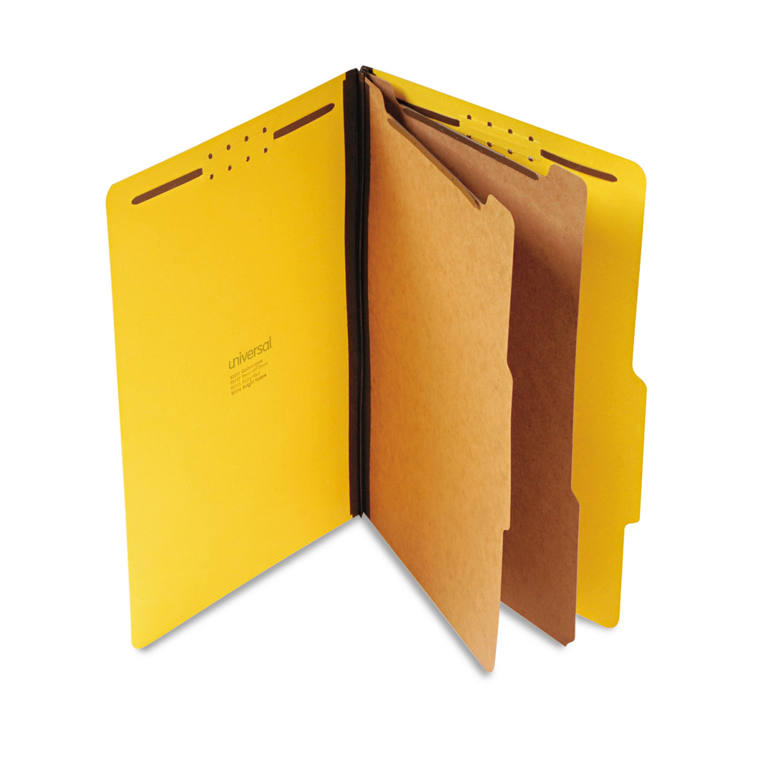  Universal UNV10314 Bright Colored Pressboard Classification Folders, 2 Dividers, Legal Size, Yellow, 10/Box (UNV10314) 