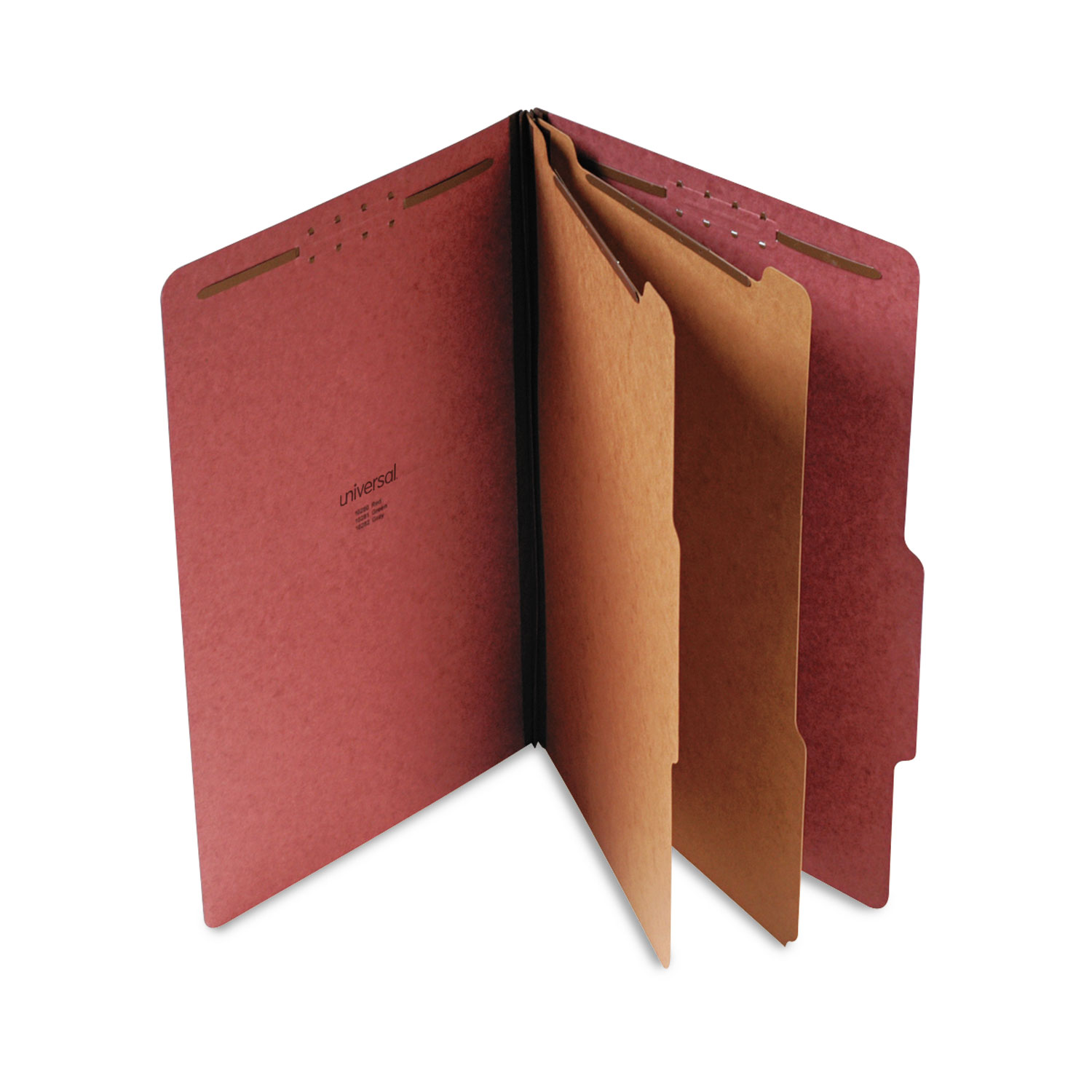 Six--Section Pressboard Classification Folders, 2 Dividers, Legal Size, Red, 10/Box