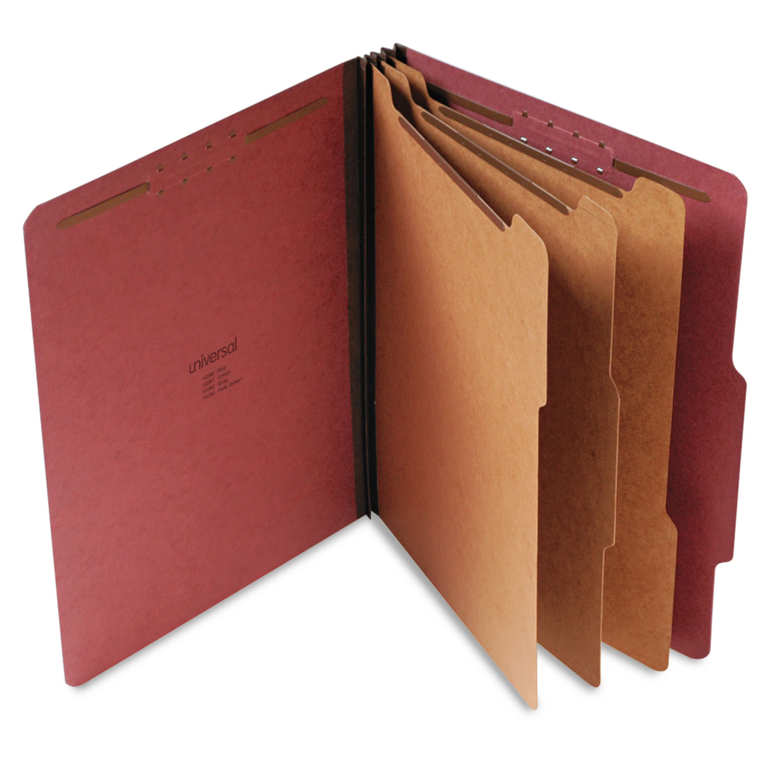  Universal UNV10290 Eight-Section Pressboard Classification Folders, 3 Dividers, Letter Size, Red, 10/Box (UNV10290) 