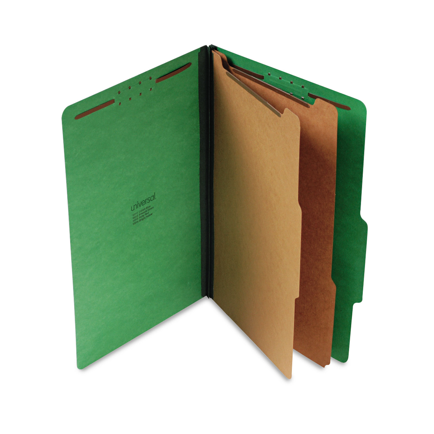  Universal UNV10312 Bright Colored Pressboard Classification Folders, 2 Dividers, Legal Size, Emerald Green, 10/Box (UNV10312) 