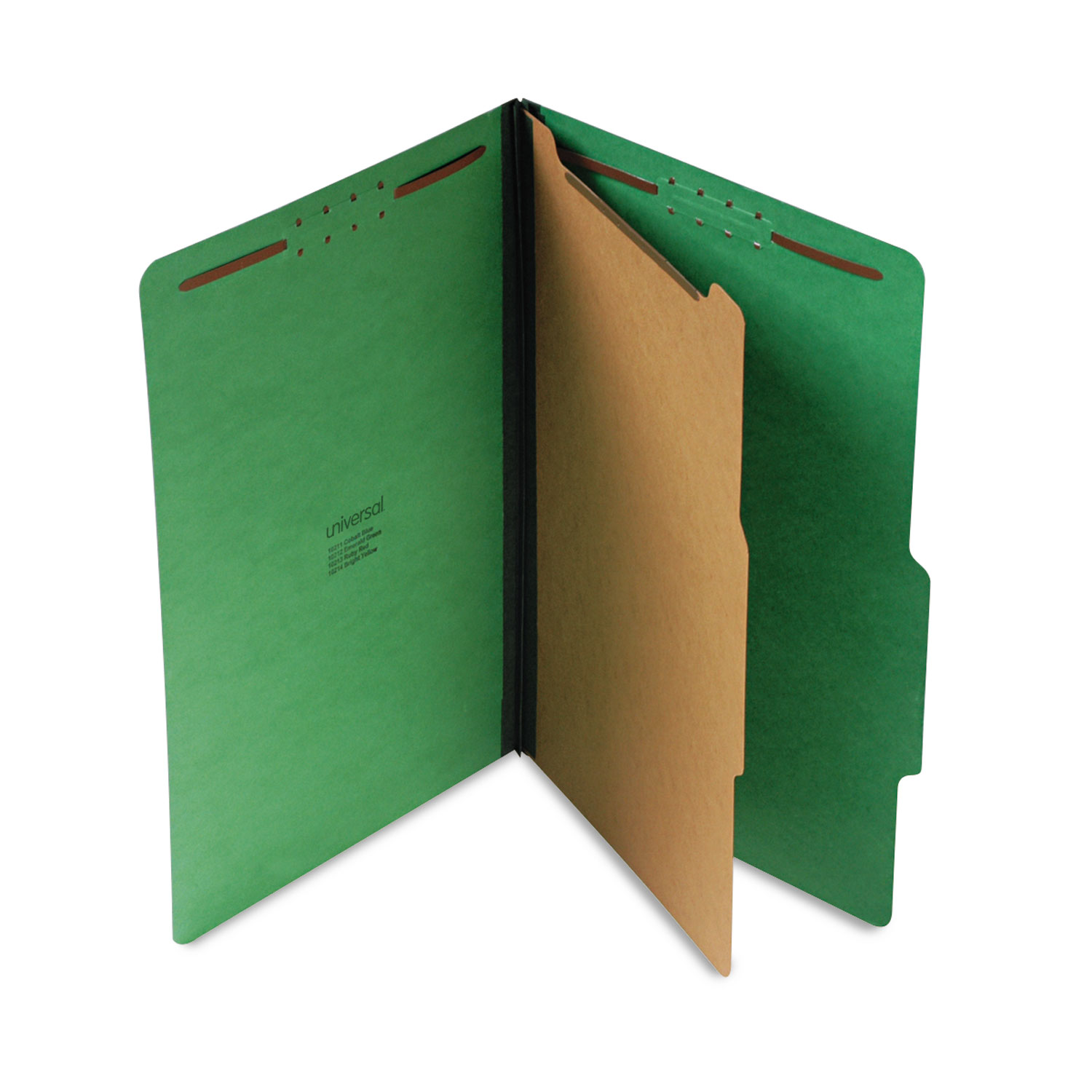 Bright Colored Pressboard Classification Folders, 1 Divider, Legal Size, Emerald Green, 10/Box