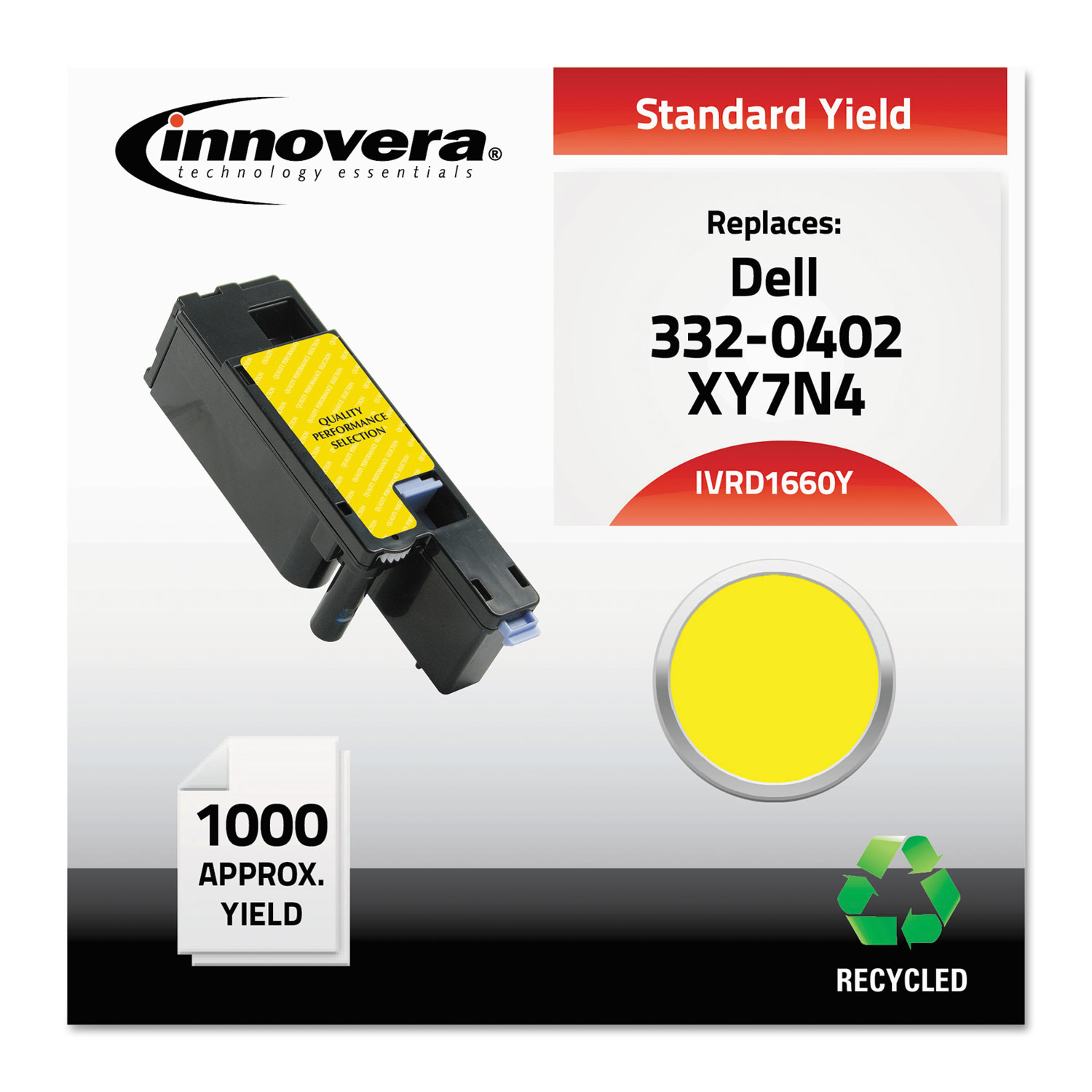  Innovera IVRD1660Y Remanufactured 332-0402 (1660Y) Toner, 1000 Page-Yield, Yellow (IVRD1660Y) 