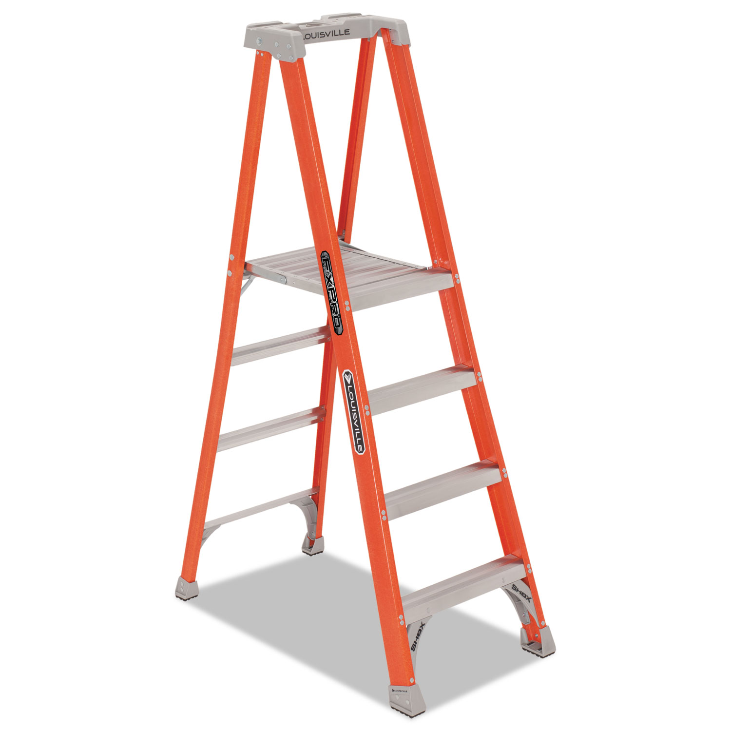 Fiberglass Pro Platform Step Ladder, 25w x 9 1/2d x 81 1/4h, 4-Step, Orange
