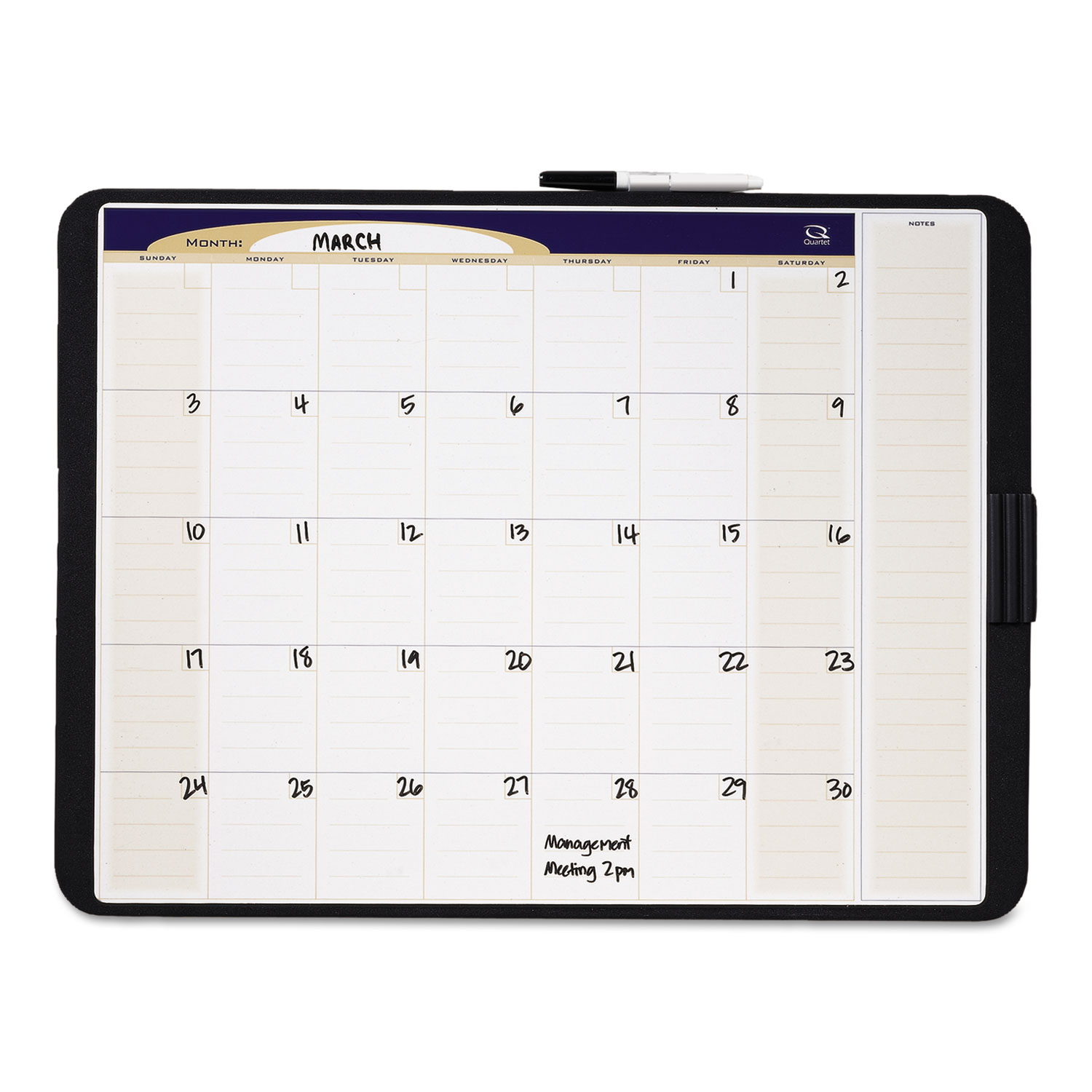  Quartet CT2317 Tack & Write Monthly Calendar Board, 23 x 17, White Surface, Black Frame (QRTCT2317) 