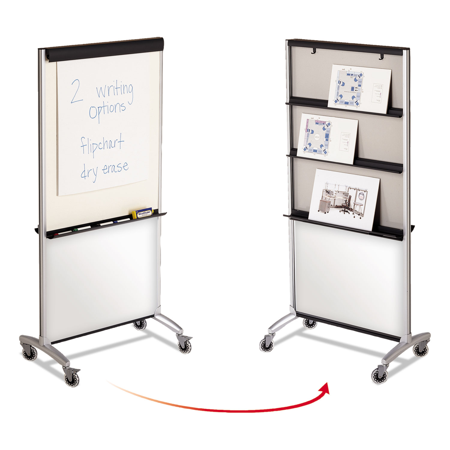 Total Erase 3-In-1 Presentation Easel, 33 x 39, White Surface, Silver Frame