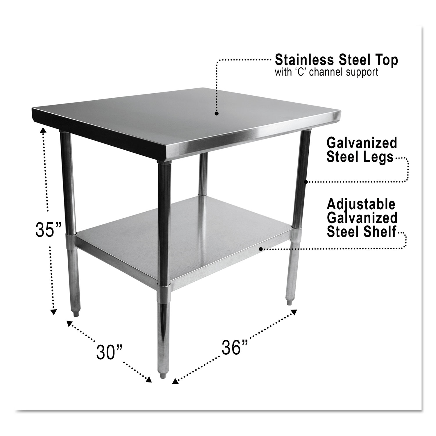  Alera ALEXS3630 NSF Approved Stainless Steel Foodservice Prep Table, 36 x 30 x 35, Silver (ALEXS3630) 
