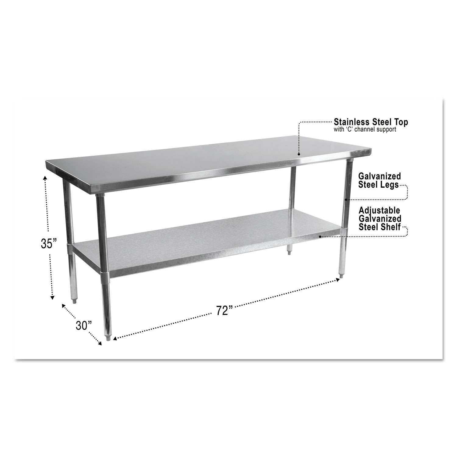  Alera ALEXS7230 NSF Approved Stainless Steel Foodservice Prep Table, 72 x 30 x 35, Silver (ALEXS7230) 