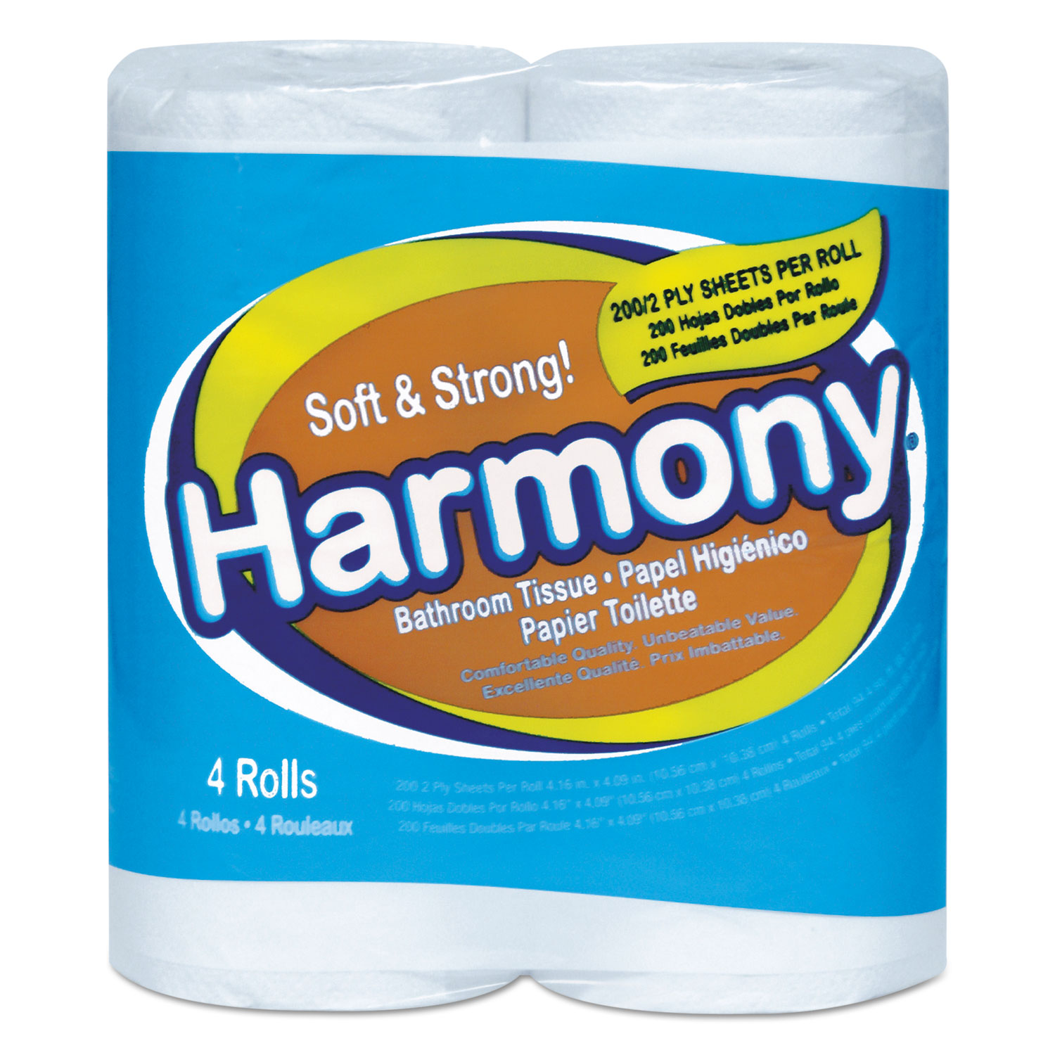 Harmony Toilet Tissue, 2-Ply, White, 176 Sheets/Roll, 96 Rolls/Carton