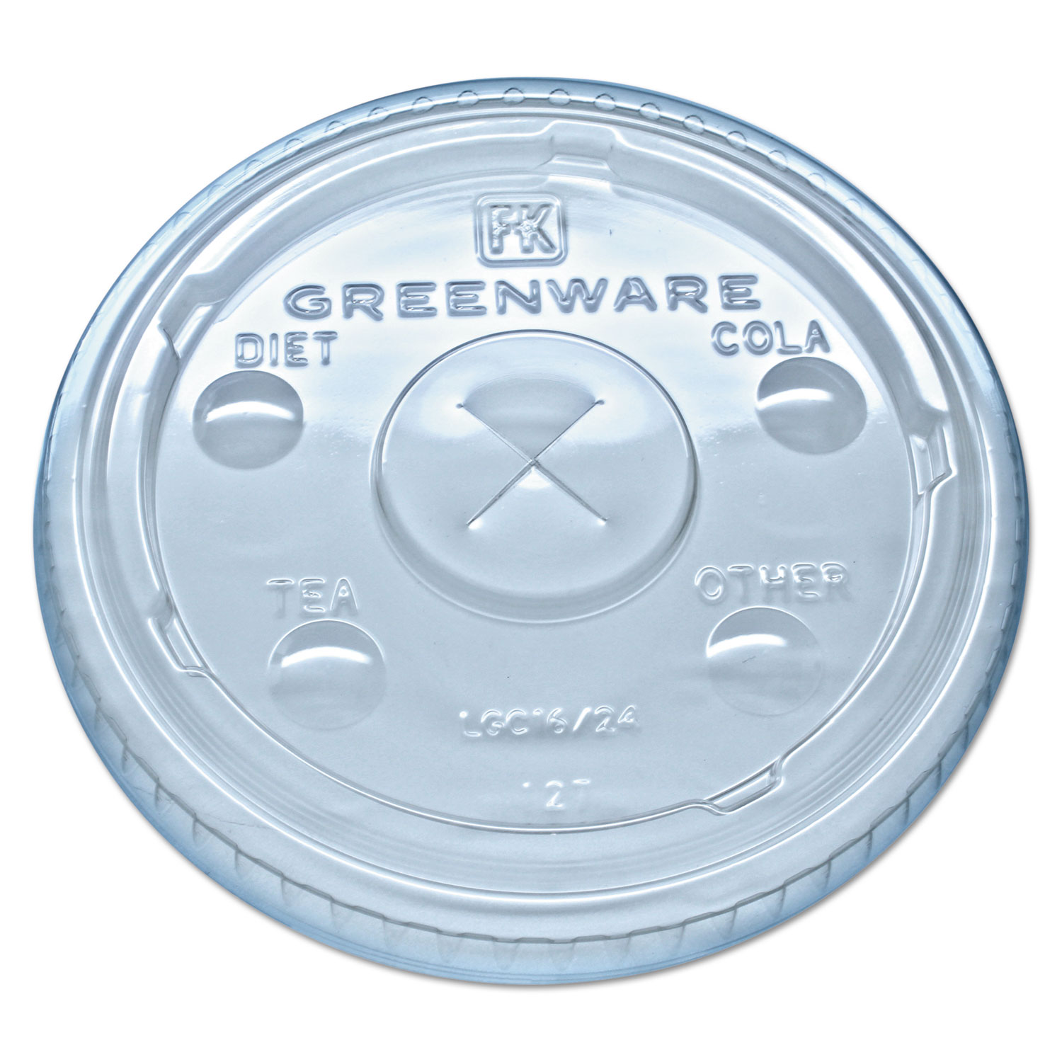 Greenware Cold Drink Lids, Fits 16-18, 24 oz Cups, X-Slot, Clear, 1000/Carton