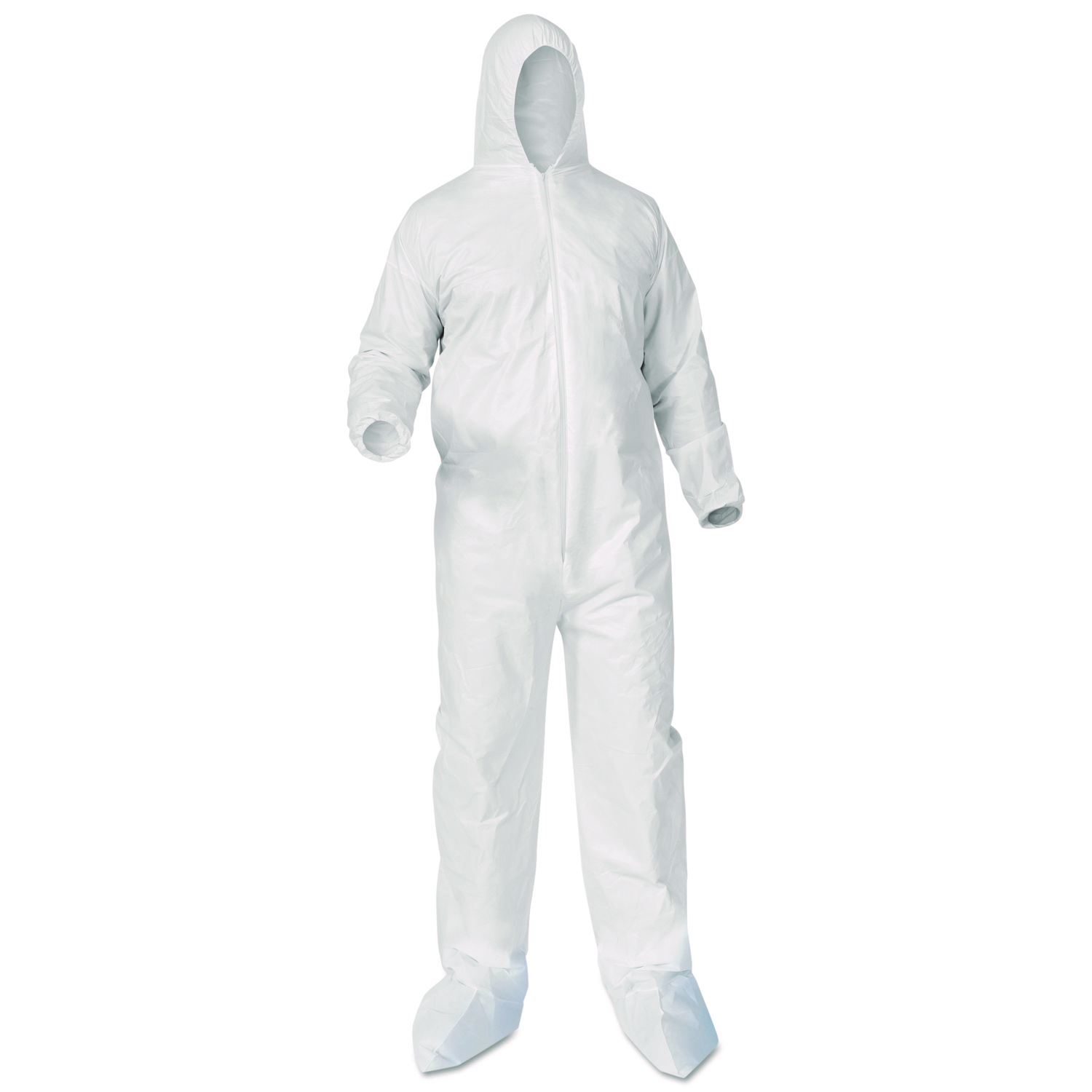 A35 Liquid and Particle Protection Coveralls, Zipper Front, Hood/Boots, Elastic Wrists/Ankles, Large, White, 25/Carton