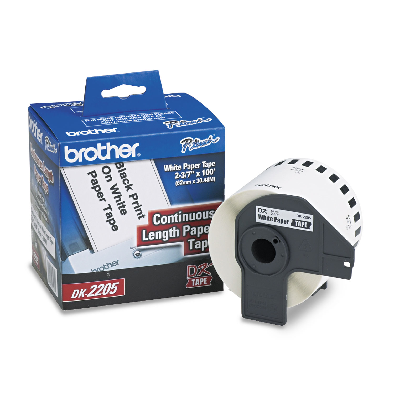  Brother DK2205 Continuous Paper Label Tape, 2.4 x 100 ft Roll, White (BRTDK2205) 