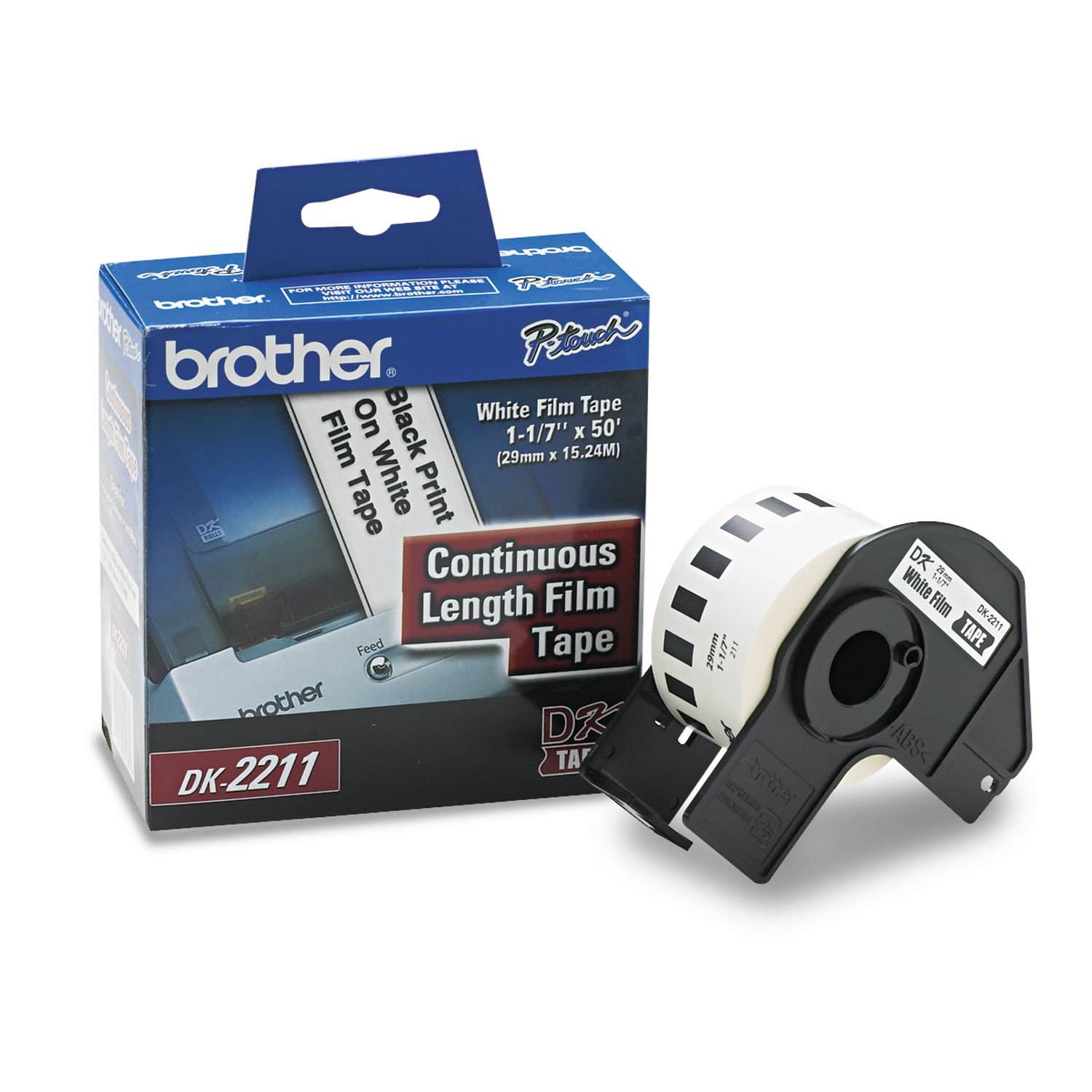  Brother DK2211 Continuous Film Label Tape, 1.1 x 50 ft Roll, White (BRTDK2211) 