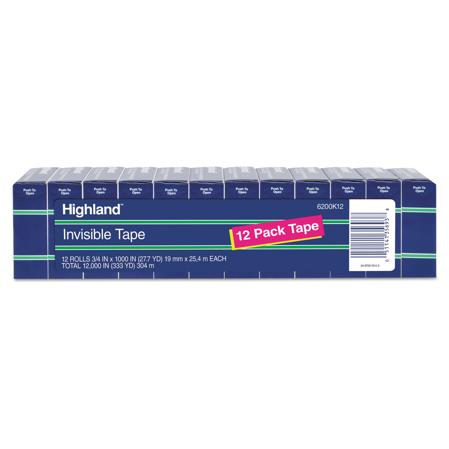  Highland 6200K12 Invisible Permanent Mending Tape, 1 Core, 0.75 x 83.33 ft, Clear, 12/Pack (MMM6200K12) 