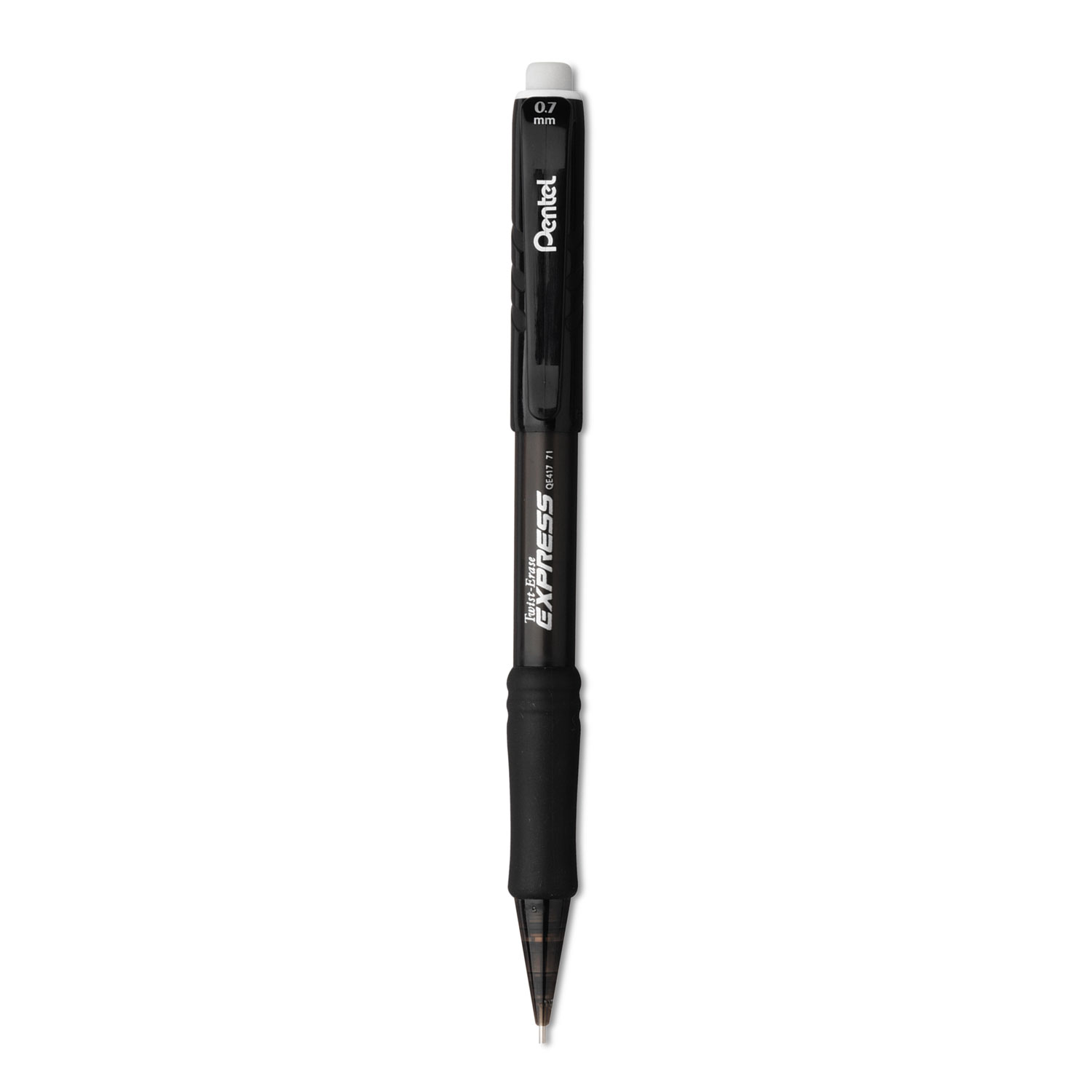  Pentel QE417A Twist-Erase EXPRESS Mechanical Pencil, 0.7 mm, HB (#2.5), Black Lead, Black Barrel, Dozen (PENQE417A) 