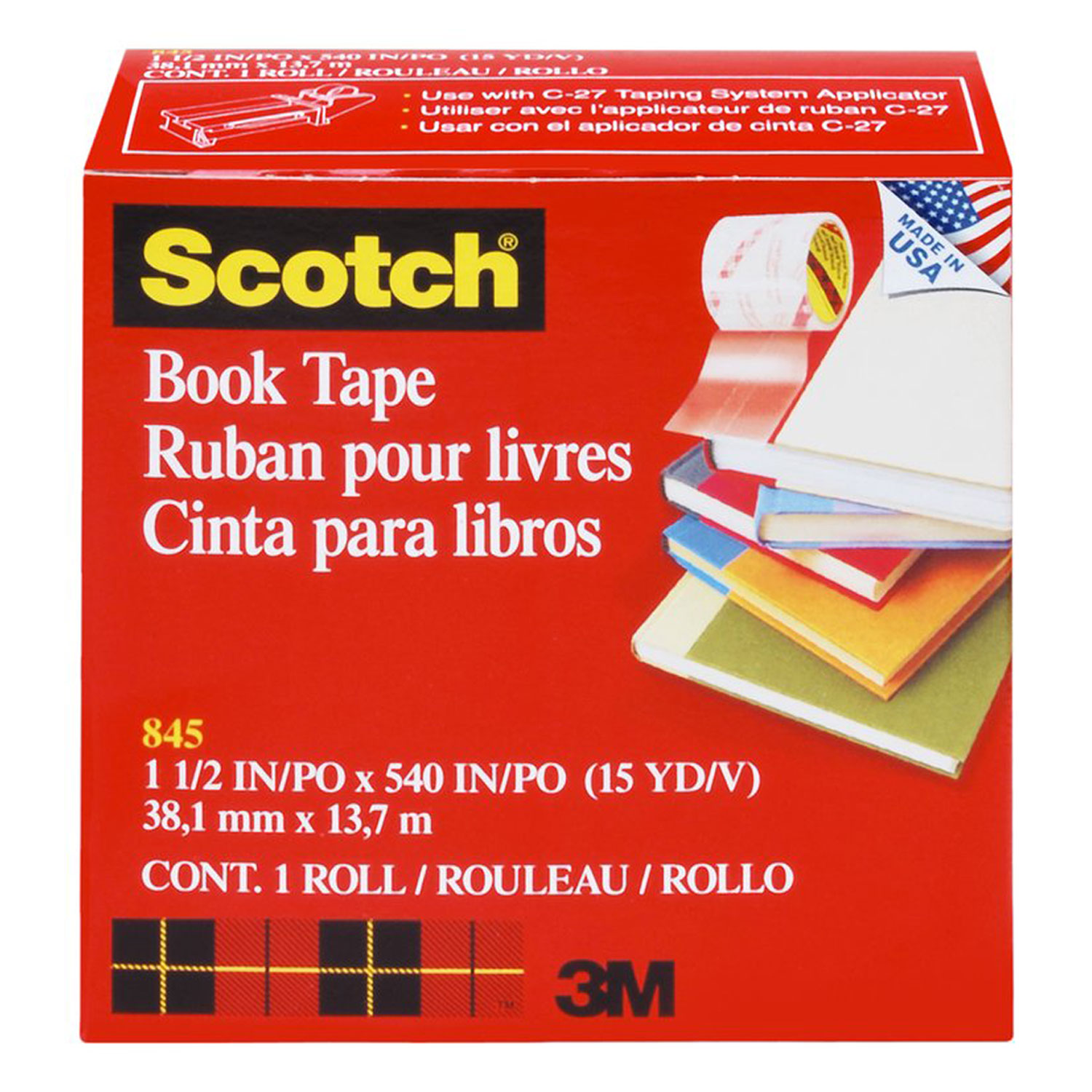 Book Repair Tape, 1 1/2 x 15yds, 3 Core, Clear