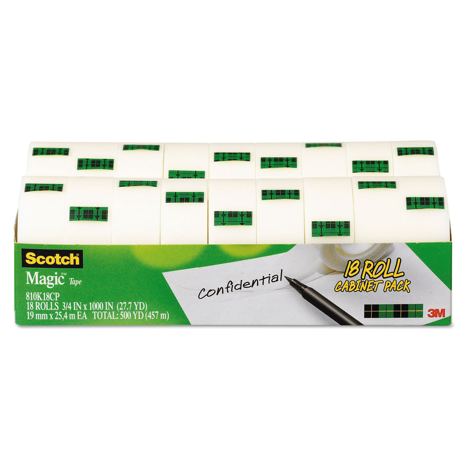 Magic Tape 18 Roll Cabinet Pack, Bulk Pack, 3/4X1000, 1Core, Clear, 18/Pack