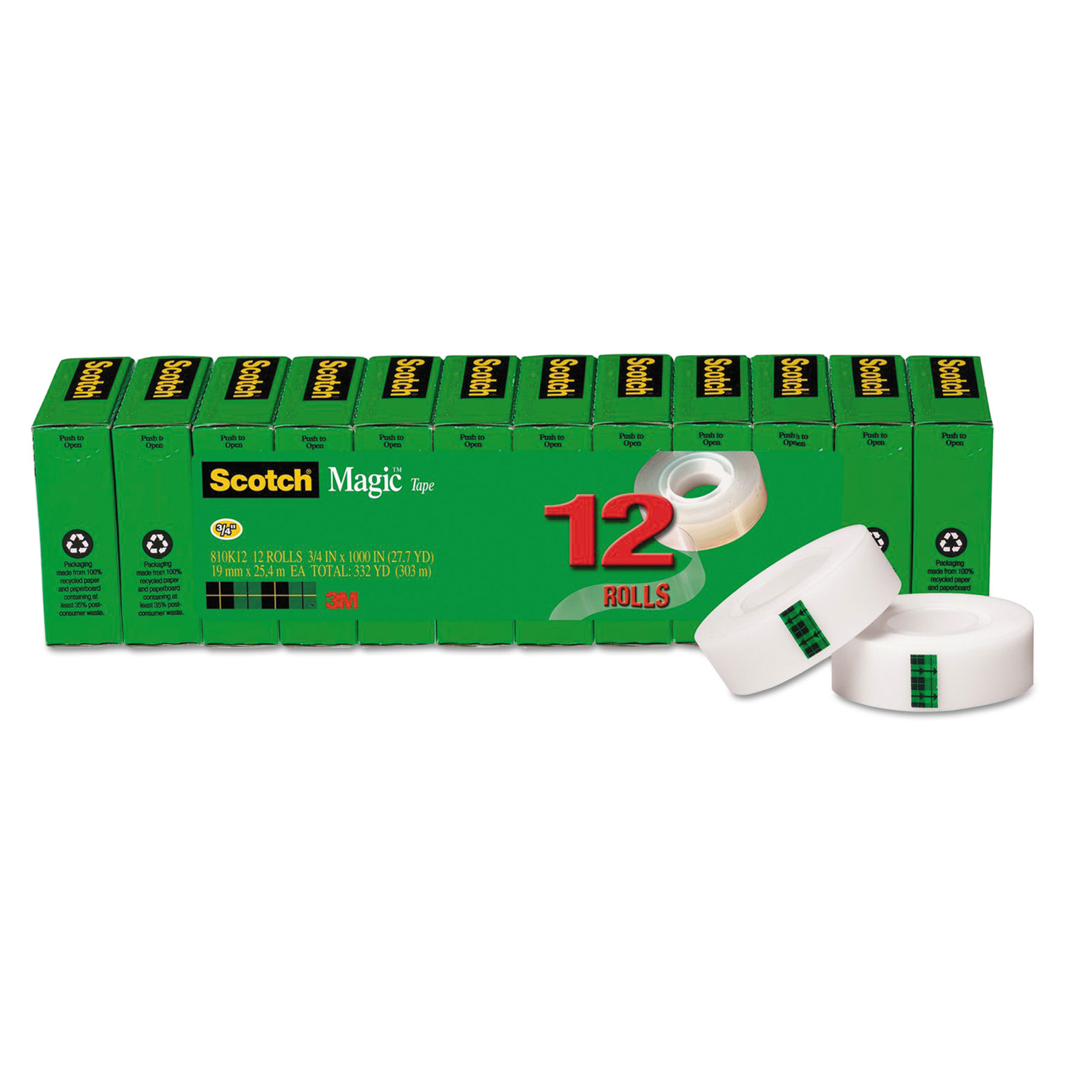 Magic Tape Value Pack, 3/4 x 1000, 1 Core, Clear, 12/Pack
