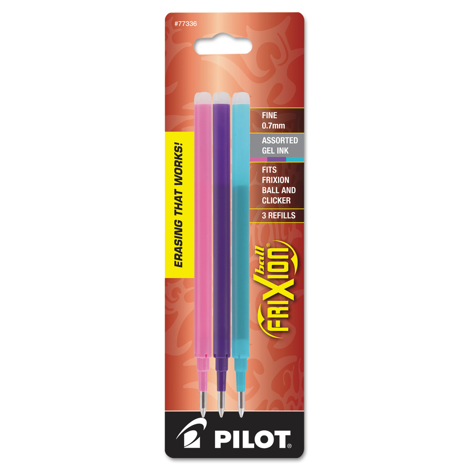 Refill for Pilot FriXion, FriXion Ball, FriXion Clicker and FriXion LX Gel Pens, Fine Point, Assorted Ink Colors, 3/Pack