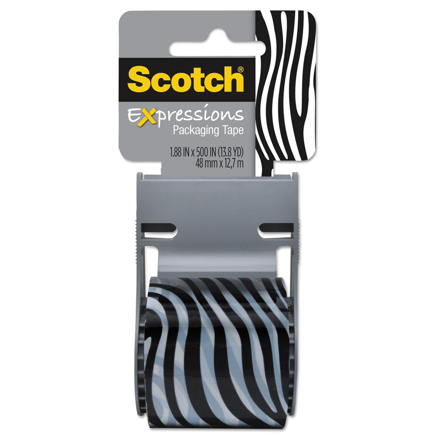 Expressions Packaging Tape, 1.88 x 500, Black/White Zebra Pattern