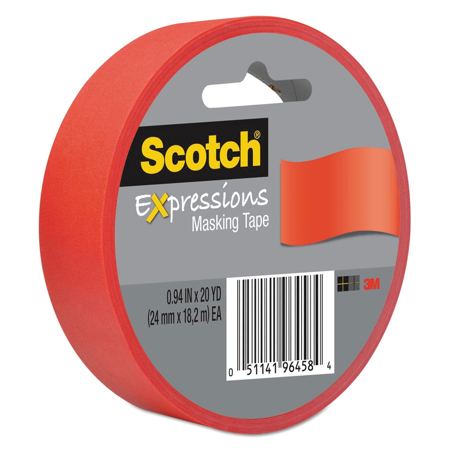  Scotch 3437-PRD Expressions Masking Tape, 3 Core, 0.94 x 20 yds, Primary Red (MMM3437PRD) 