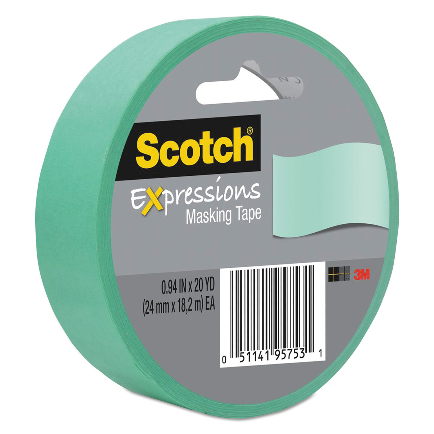 Scotch® Expressions Masking Tape, 3 Core, 0.94 x 20 yds, Mint Green