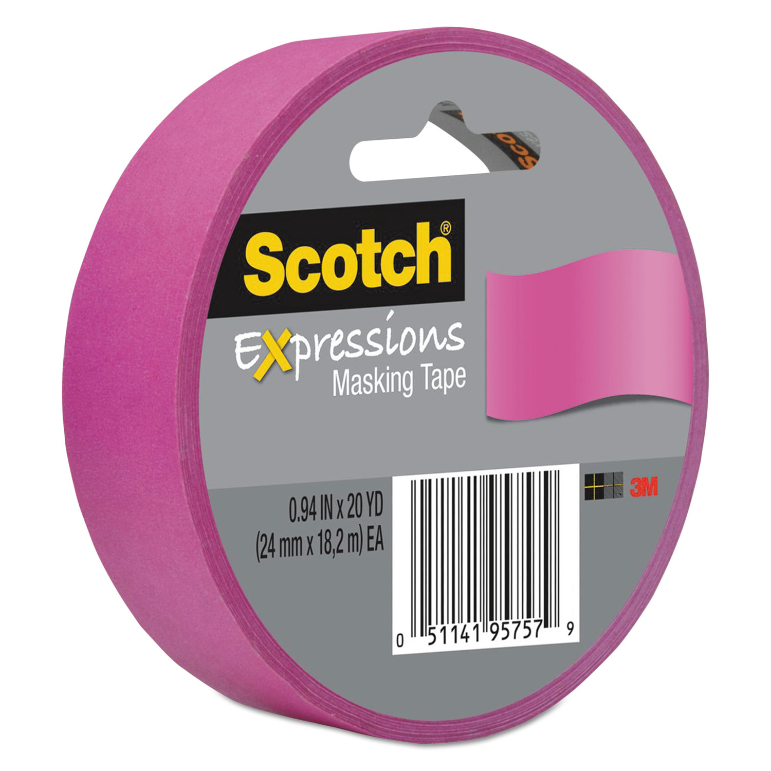  Scotch 3437-PNK Expressions Masking Tape, 3 Core, 0.94 x 20 yds, Fuchsia (MMM3437PNK) 