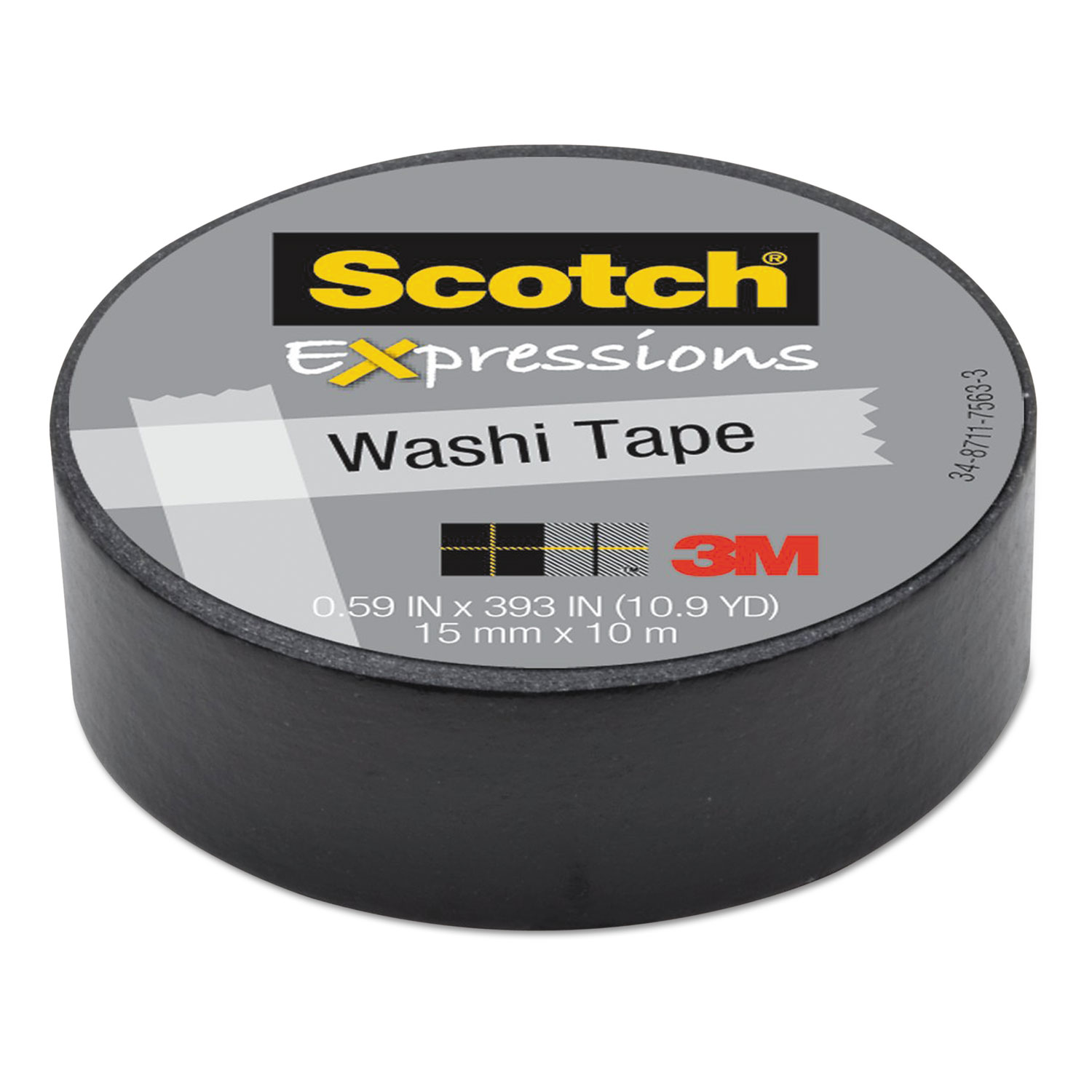  Scotch C314-BLK Expressions Washi Tape, 1.25 Core, 0.59 x 32.75 ft, Black (MMMC314BLK) 