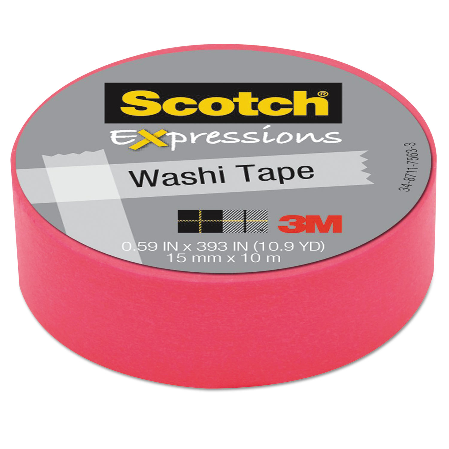  Scotch C314-PNK Expressions Washi Tape, 1.25 Core, 0.59 x 32.75 ft, Neon Pink (MMMC314PNK) 