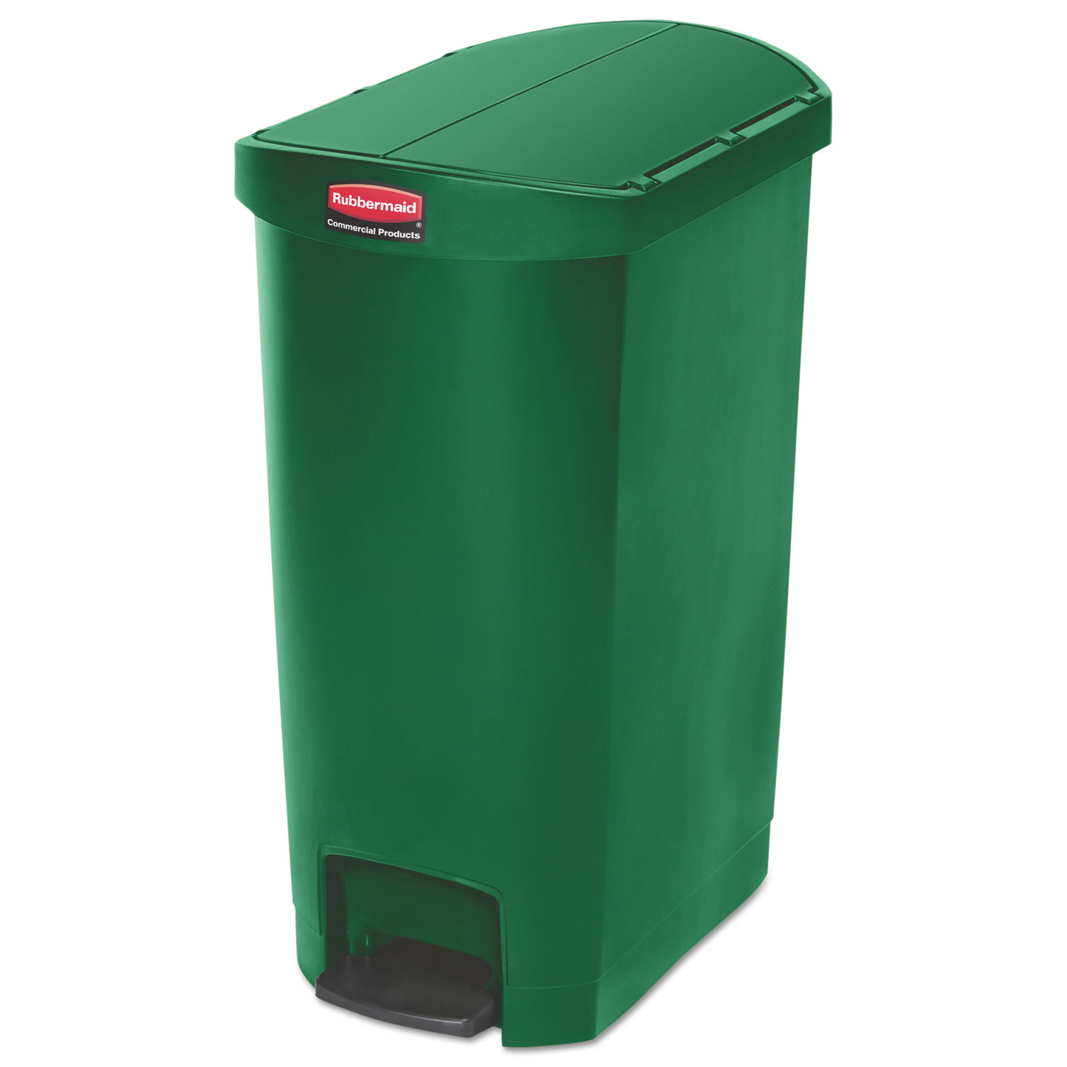 Slim Jim Resin Step-On Container, End Step Style, 13 gal, Green