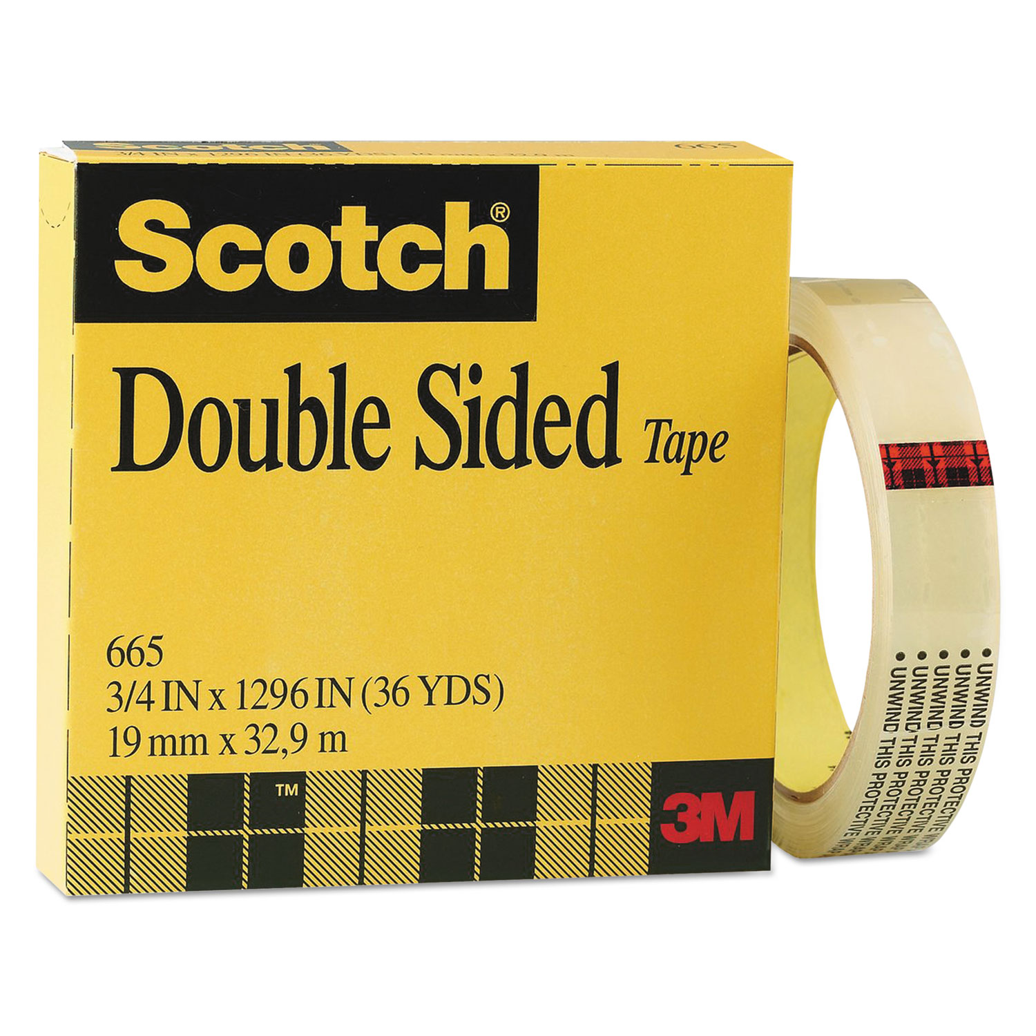 Scotch® Double-Sided Tape, 3 Core, 0.75 x 36 yds, Clear