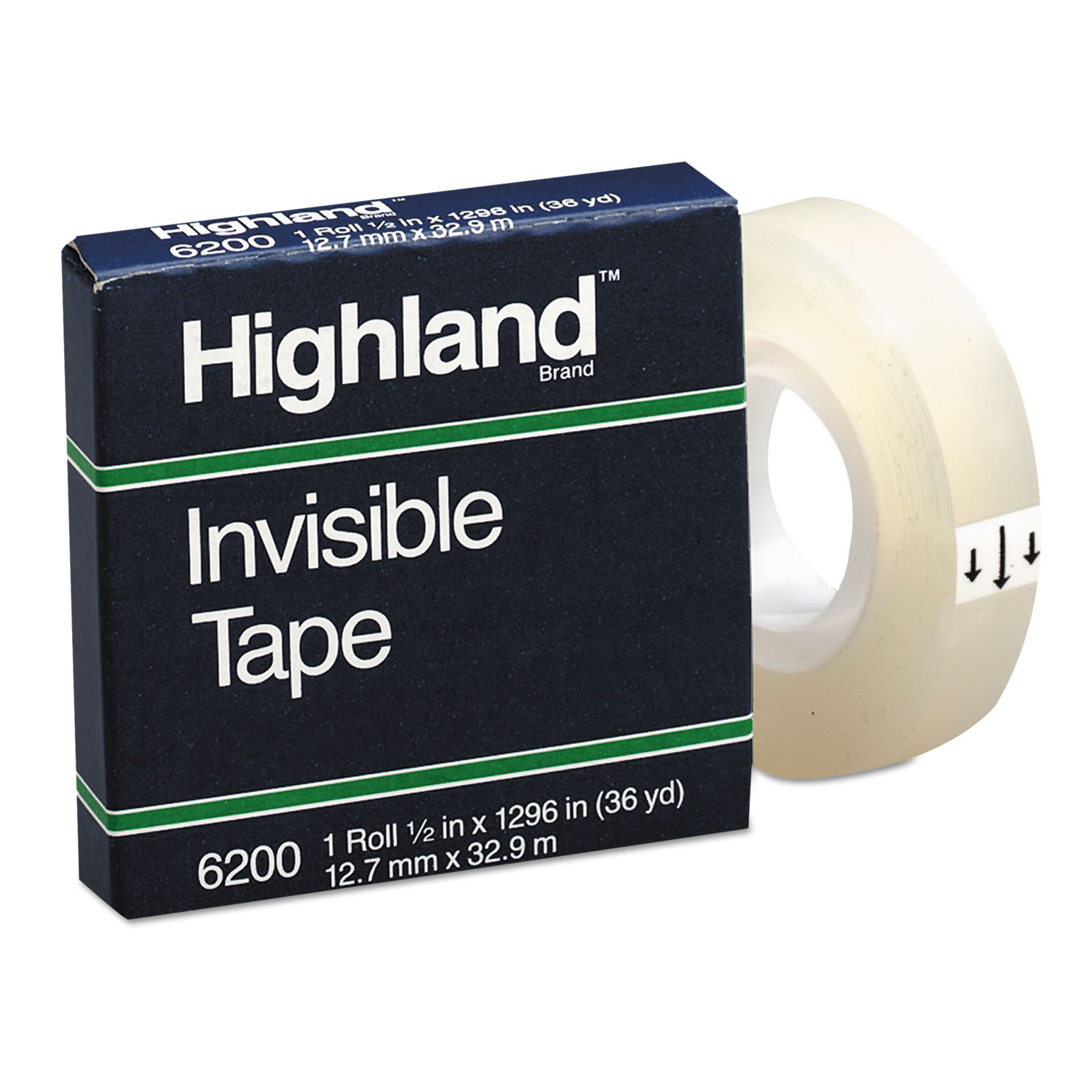  Highland 6200 Invisible Permanent Mending Tape, 1 Core, 0.5 x 36 yds, Clear (MMM6200121296) 