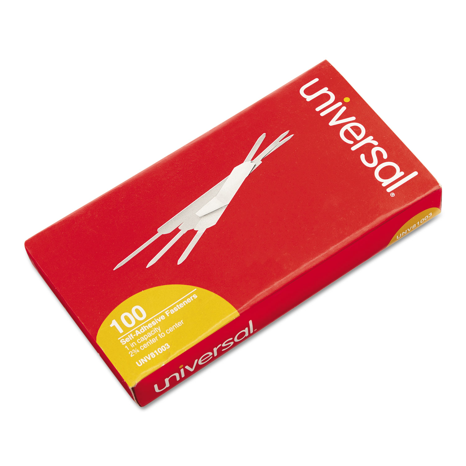  Universal UNV81003 Self-Adhesive Paper Fasteners, 1 Capacity, 2.75 Center to Center, Silver, 100/Box (UNV81003) 