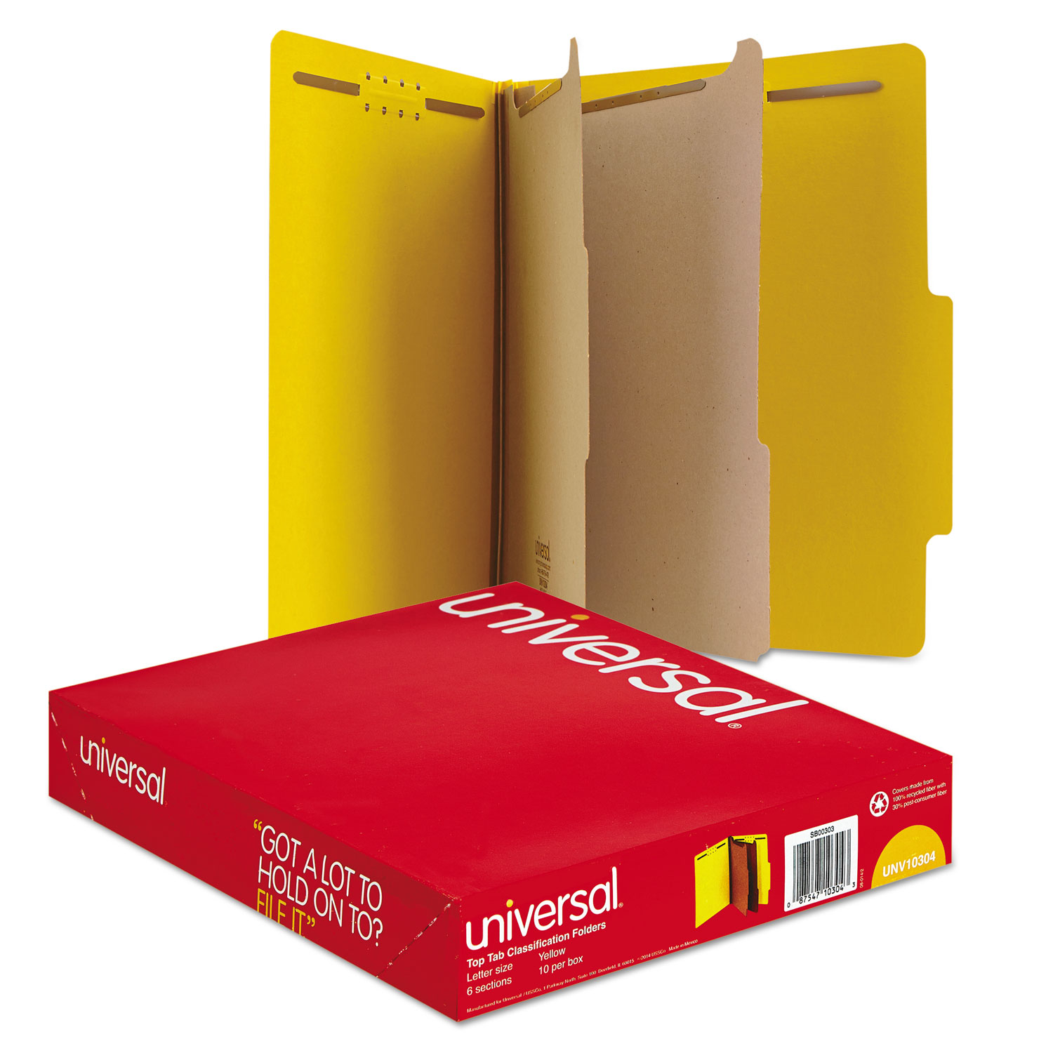 Bright Colored Pressboard Classification Folders, 2 Dividers, Letter Size, Yellow, 10/Box