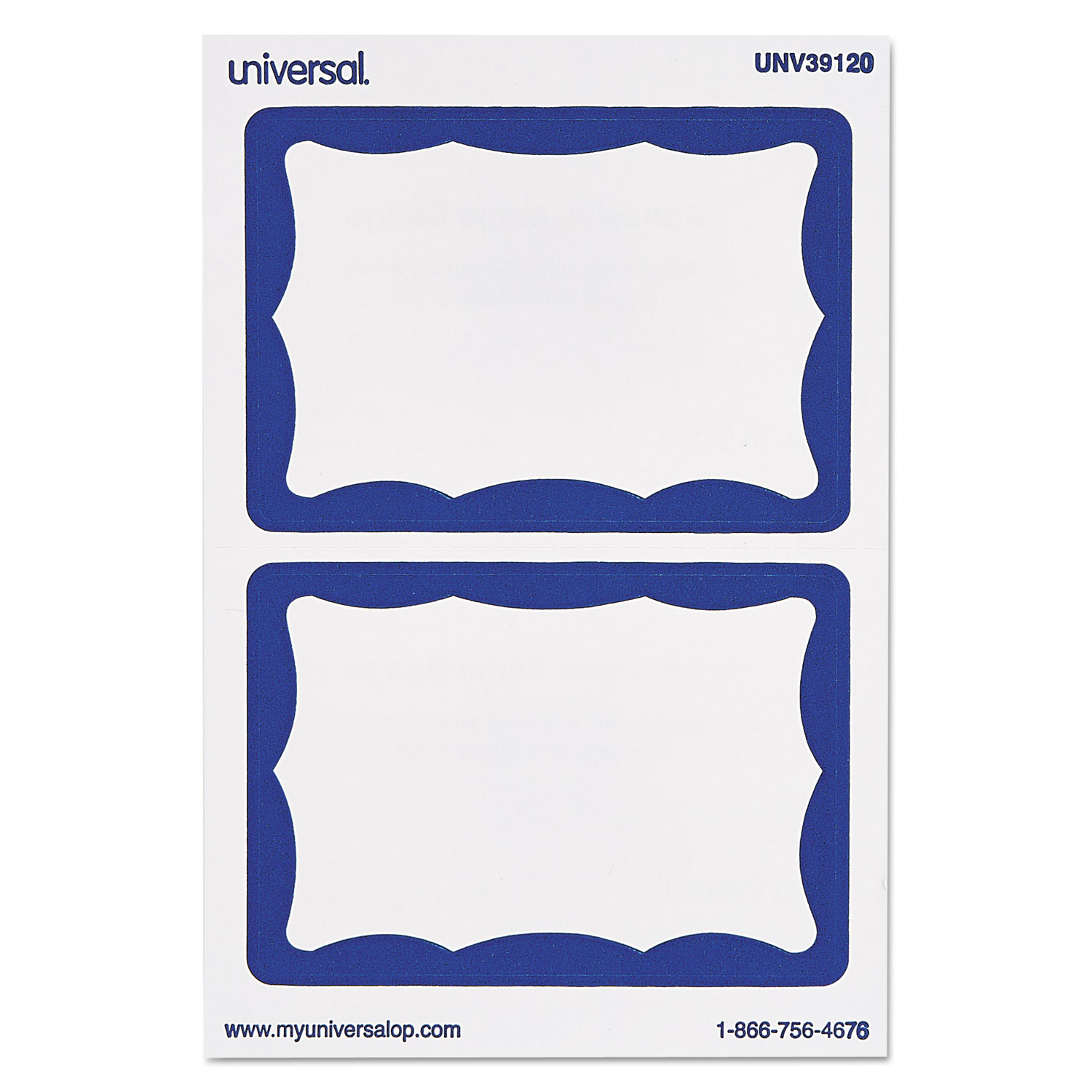 Border-Style Self-Adhesive Name Badges, 3 1/2 x 2 1/4, White/Blue, 100/Pack