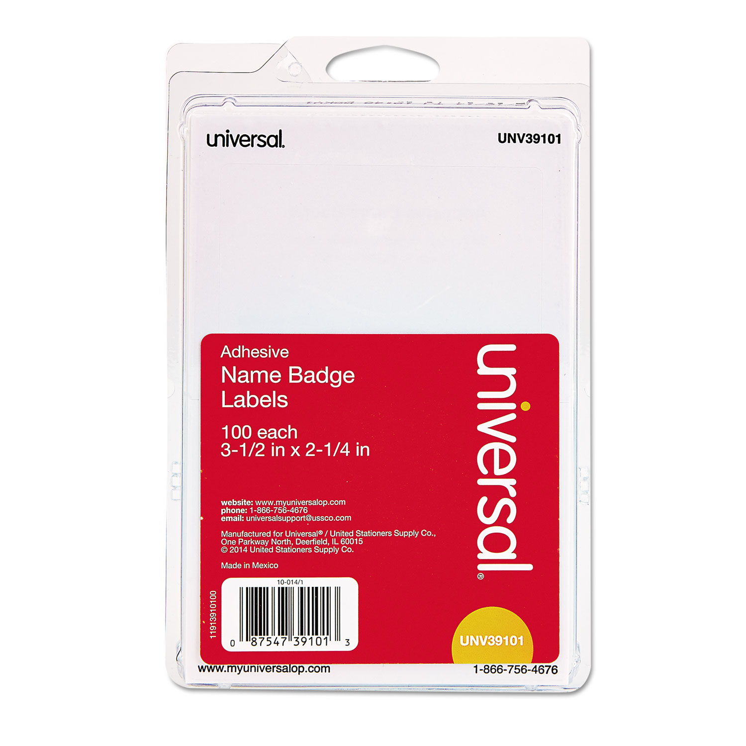  Universal UNV39101 Plain Self-Adhesive Name Badges, 3 1/2 x 2 1/4, White, 100/Pack (UNV39101) 