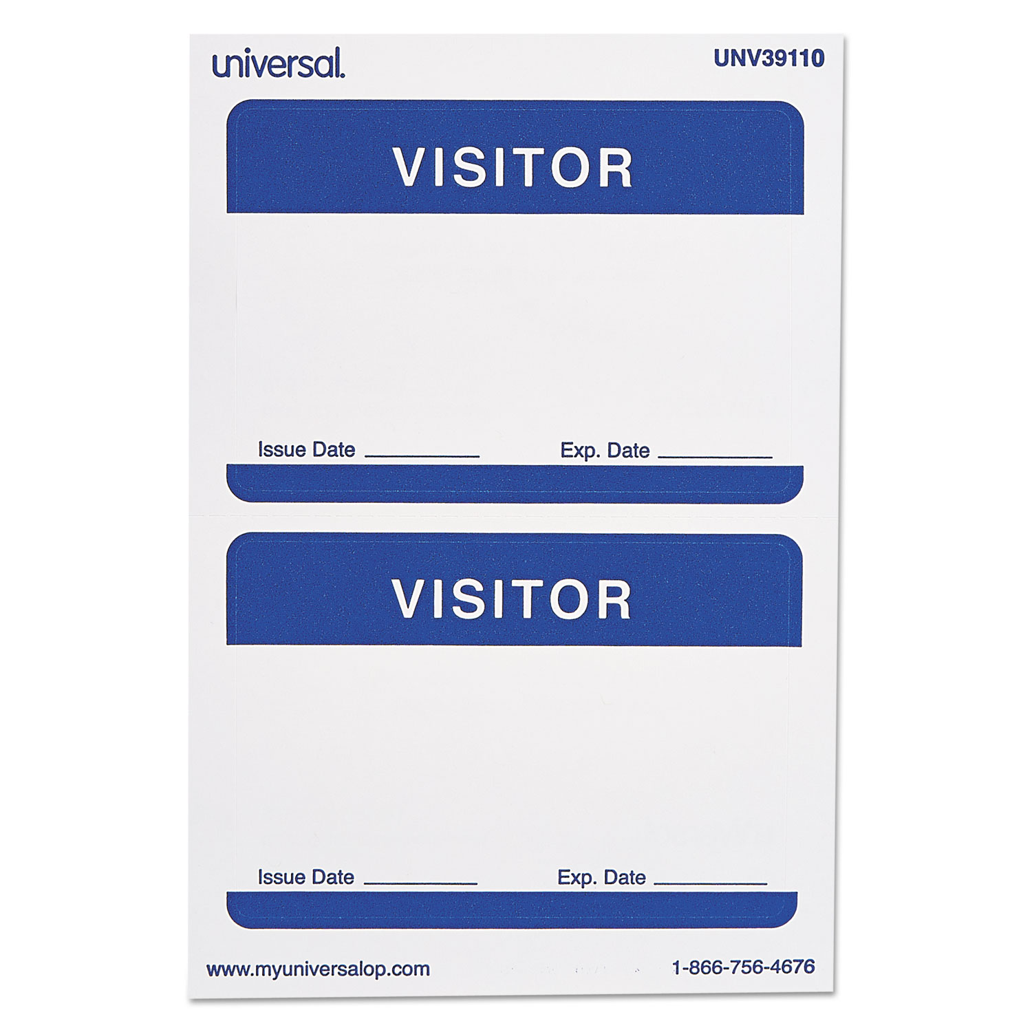 Visitor Self-Adhesive Name Badges, 3 1/2 x 2 1/4, White/Blue, 100/Pack