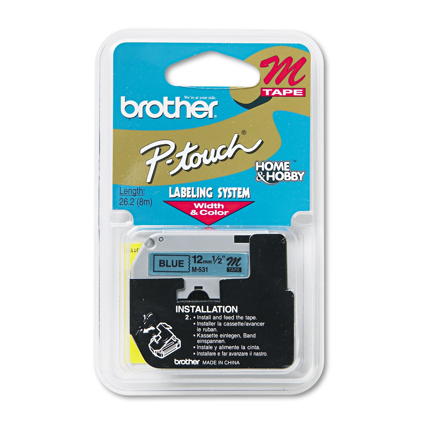  Brother P-Touch M531 M Series Tape Cartridge for P-Touch Labelers, 0.47 x 26.2 ft, Black on Blue (BRTM531) 