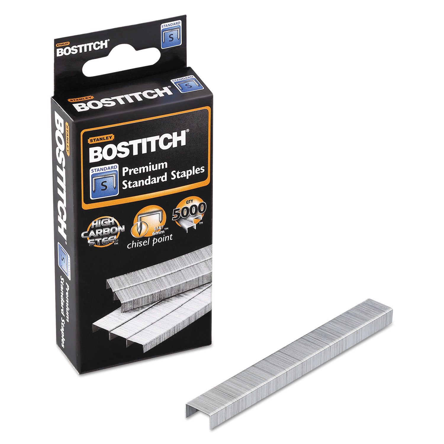  Bostitch SBS191/4CP Standard Staples, 0.25 Leg, 0.5 Crown, Steel, 5,000/Box (BOSSBS1914CP) 
