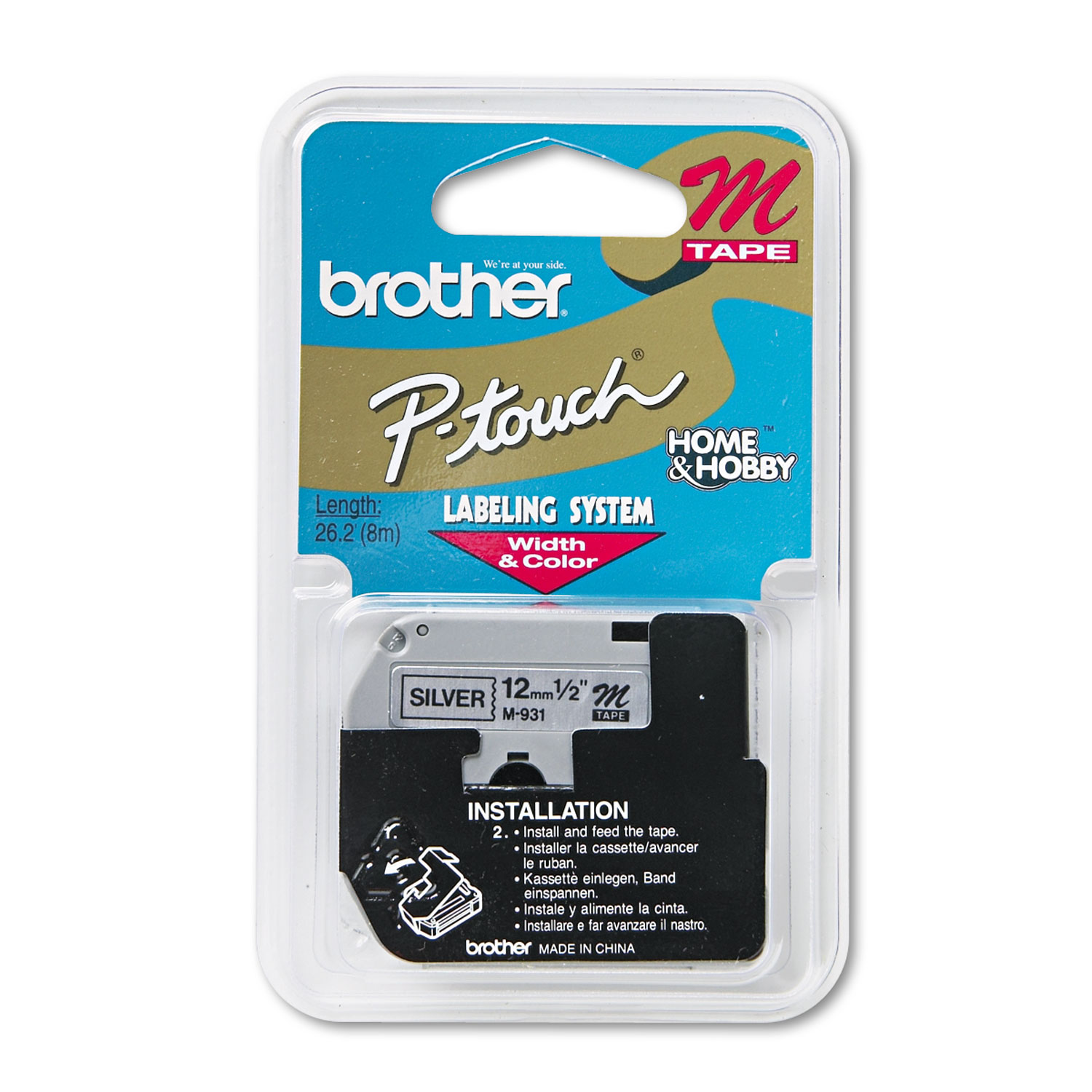  Brother P-Touch M931 M Series Tape Cartridge for P-Touch Labelers, 0.47 x 26.2 ft, Black on Silver (BRTM931) 