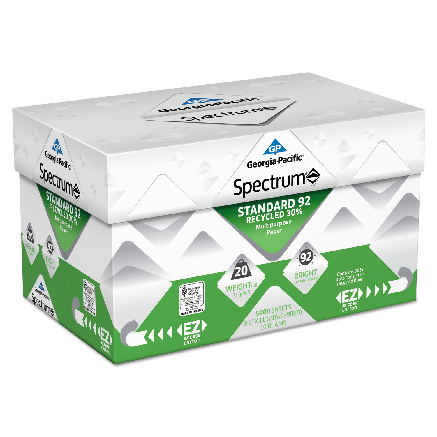 Spectrum Recycled Multi-Use Paper, 92 Bright, 20lb, 8 1/2 x 11, White, 5000 Shts