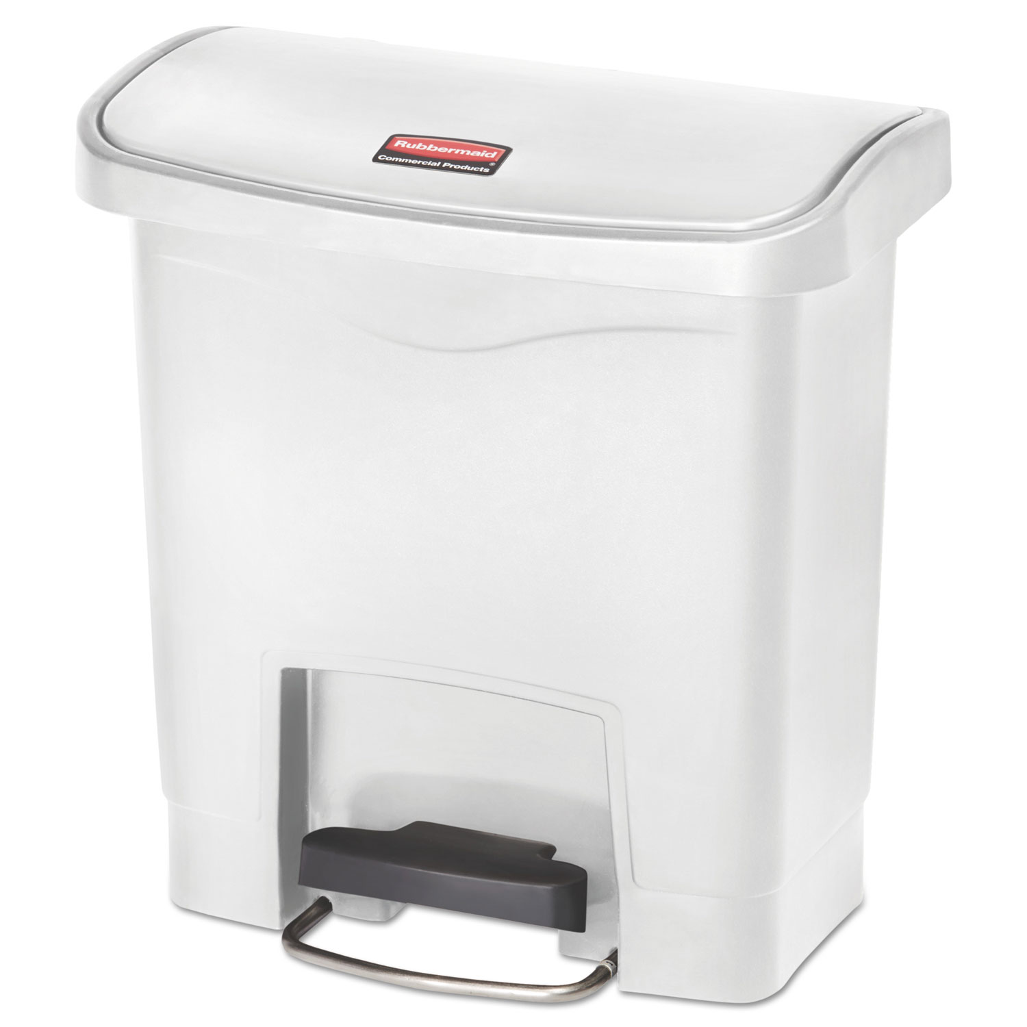 Slim Jim Streamline Resin Step-On Container, Front Step Style, 4 gal, Polyethylene, White