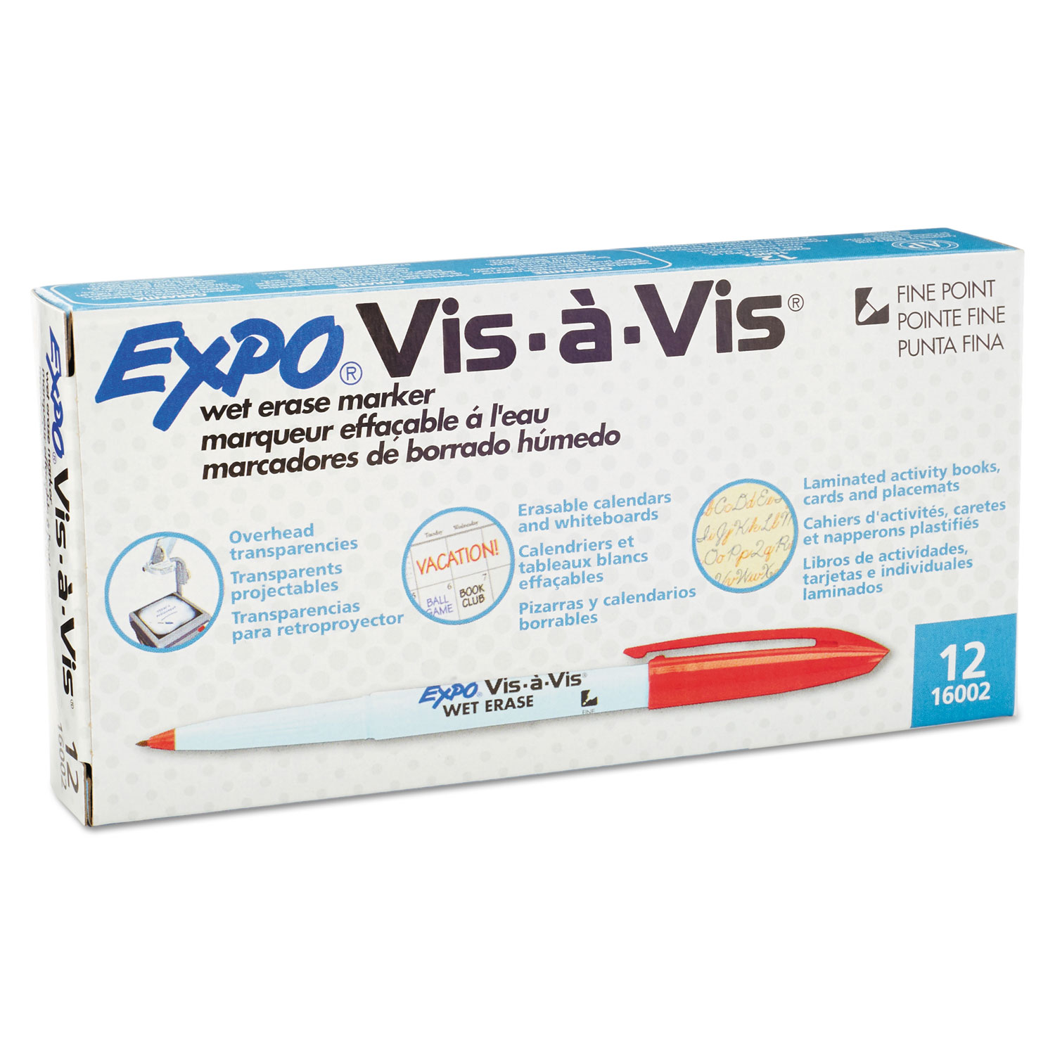  EXPO 16002 Vis-à-Vis Wet Erase Marker, Fine Bullet Tip, Red, Dozen (SAN16002) 
