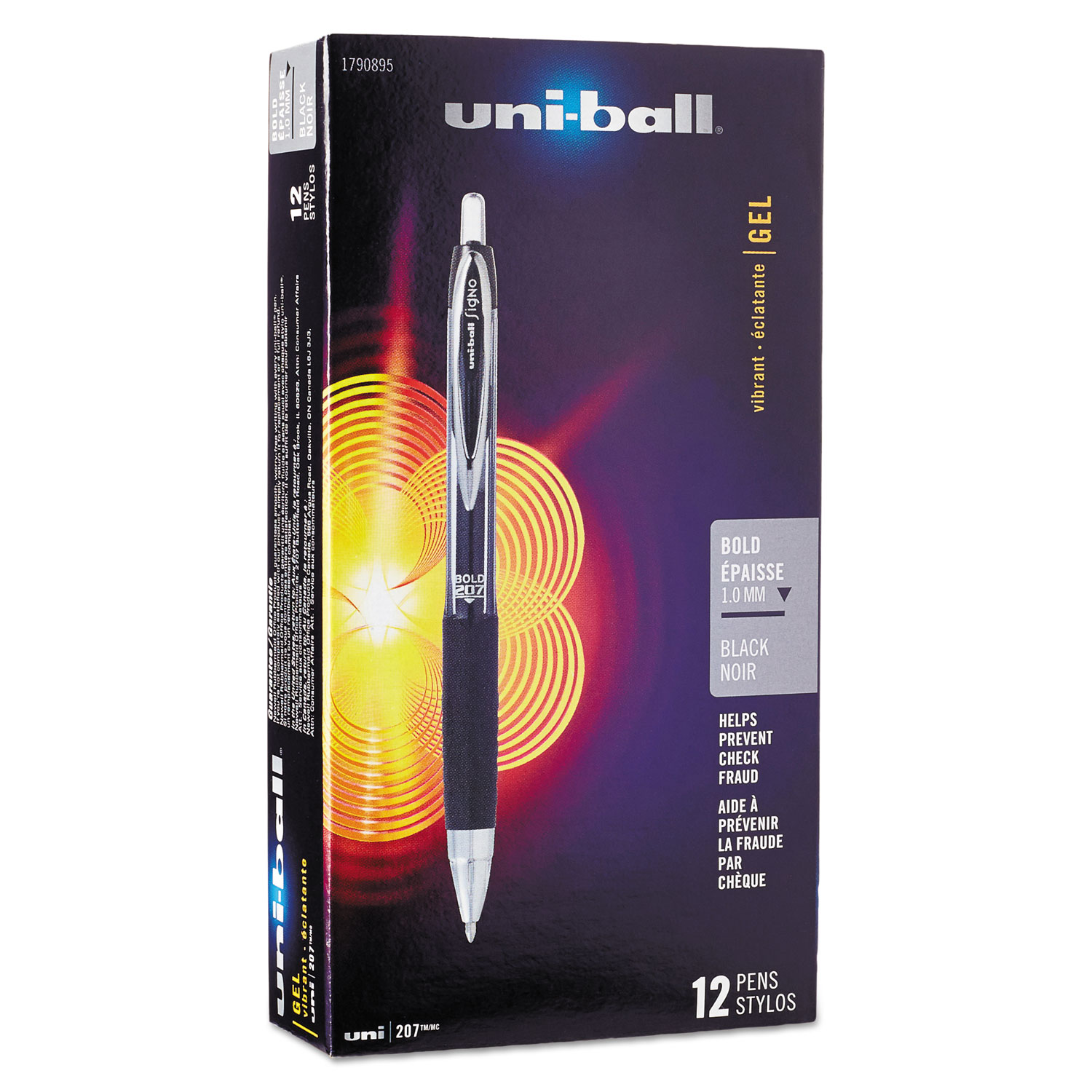  uni-ball 1790895 Signo 207 Retractable Gel Pen, 1mm, Black Ink, Translucent Black Barrel, Dozen (UBC1790895) 