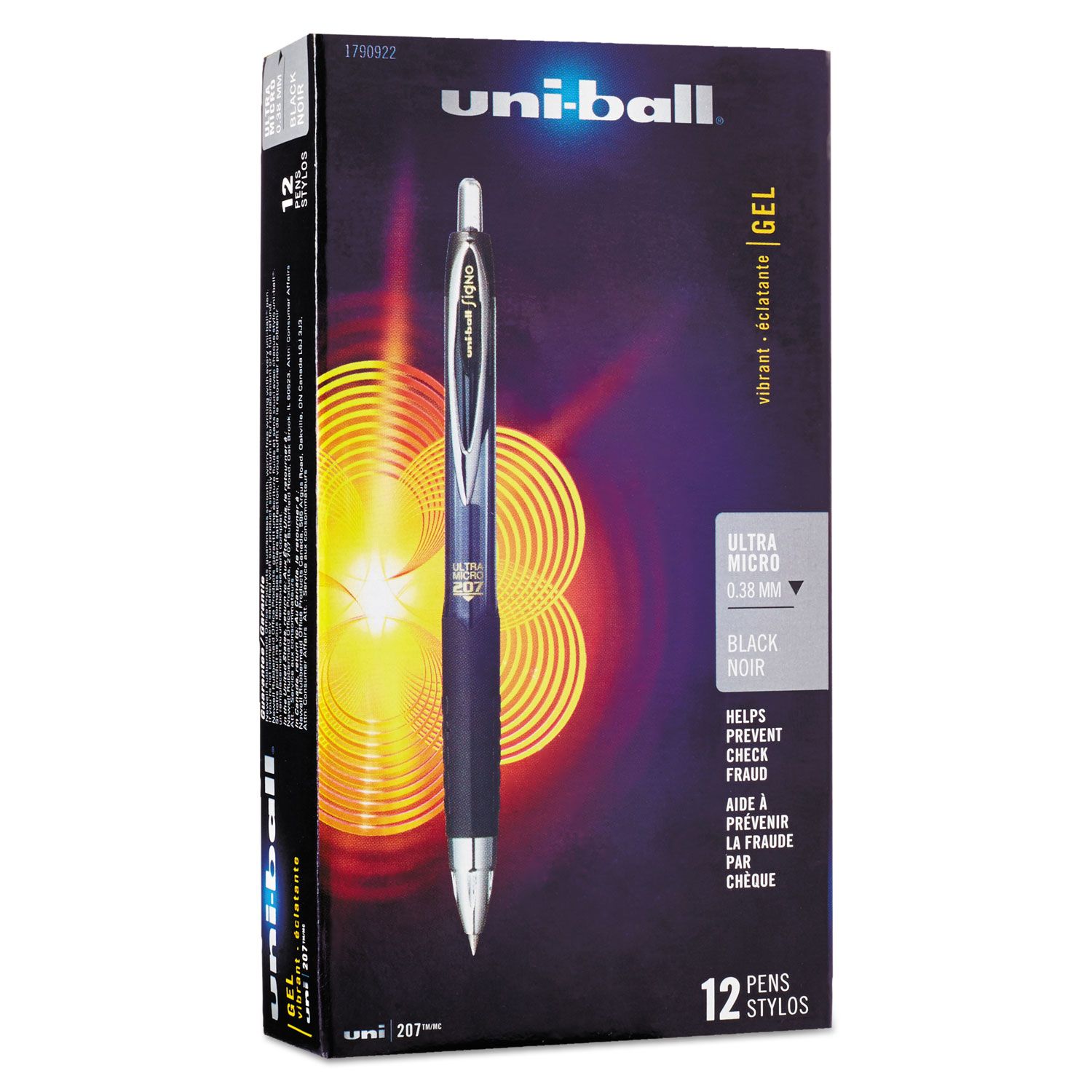  uni-ball 1790922 207 Signo Gel Ultra Micro Retractable Gel Pen, 0.38mm, Black Ink, Smoke Barrel (UBC1790922) 