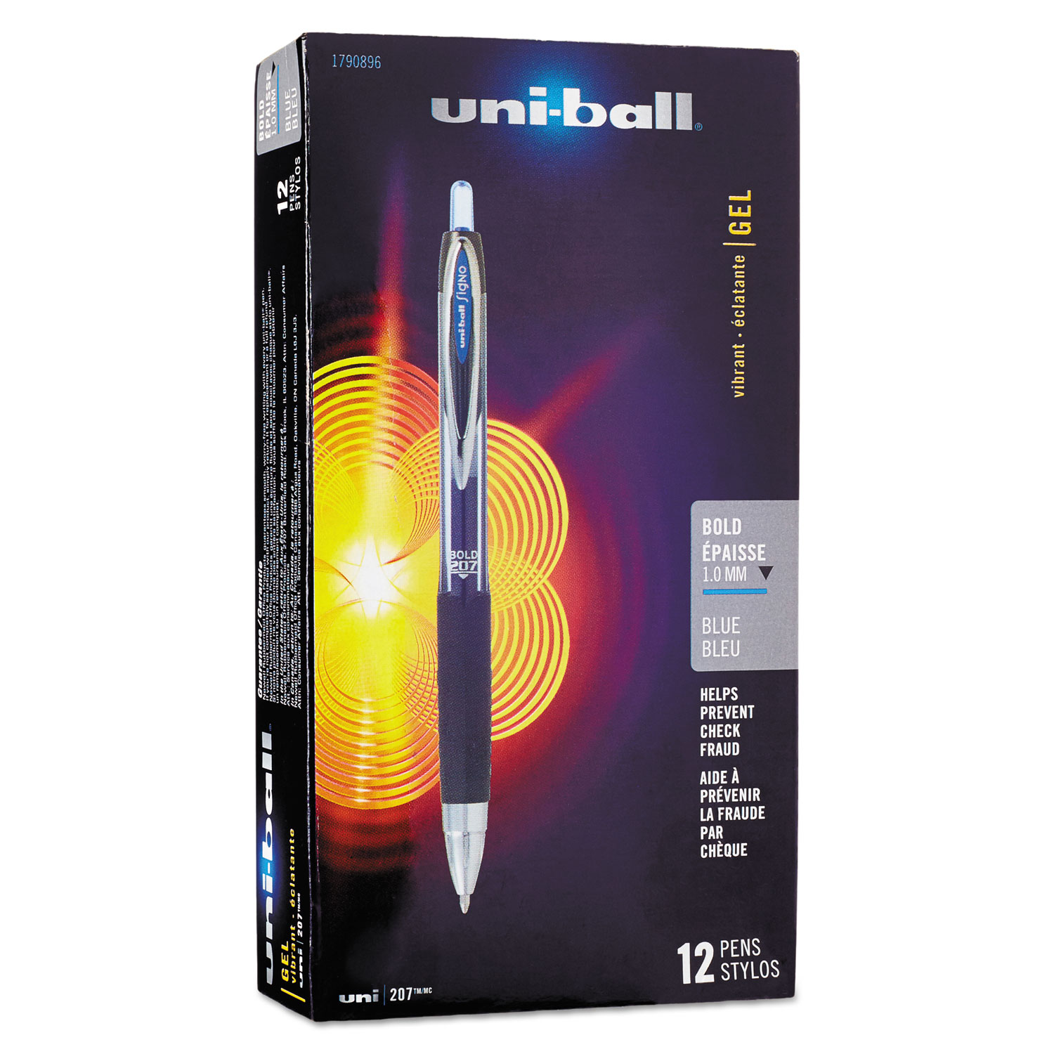 uni-ball 1790896 Signo 207 Retractable Gel Pen, Bold 1mm, Blue Ink, Black/Blue Barrel, Dozen (UBC1790896) 