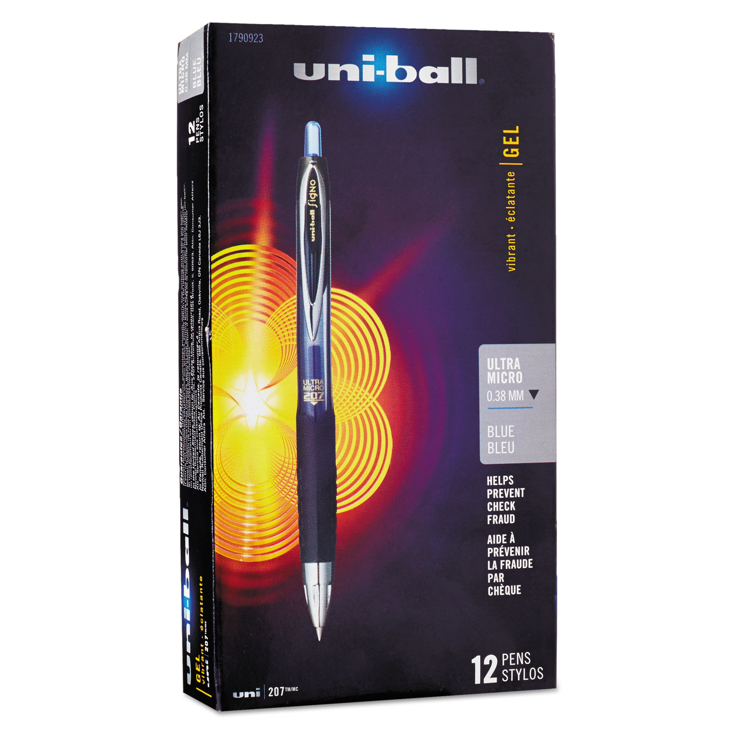  uni-ball 1790923 207 Signo Gel Ultra Micro Retractable Gel Pen, 0.38mm, Blue Ink, Smoke Barrel (UBC1790923) 