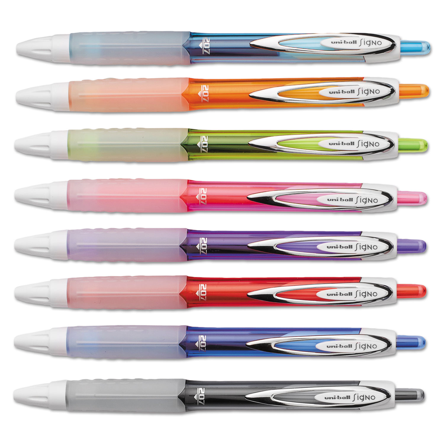 Signo 207 Retractable Gel Pen, Assorted Ink, 0.7mm, 8/Set