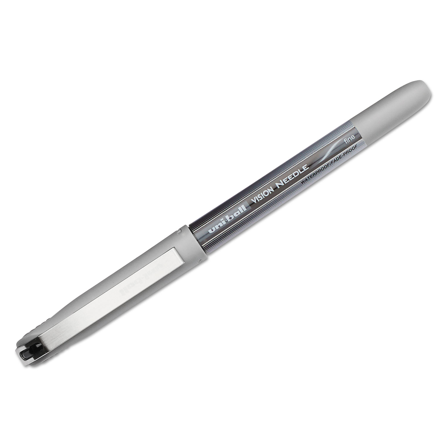 VISION Needle Stick Roller Ball Pen, Fine 0.7mm, Black Ink, Silver Barrel, Dozen