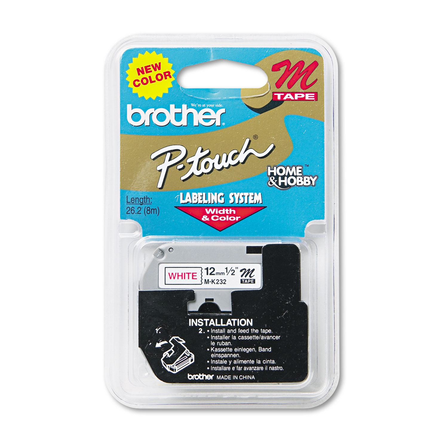 Brother P-Touch MK232 M Series Tape Cartridge for P-Touch Labelers, 0.5 x 26.2 ft, Red on White (BRTMK232) 